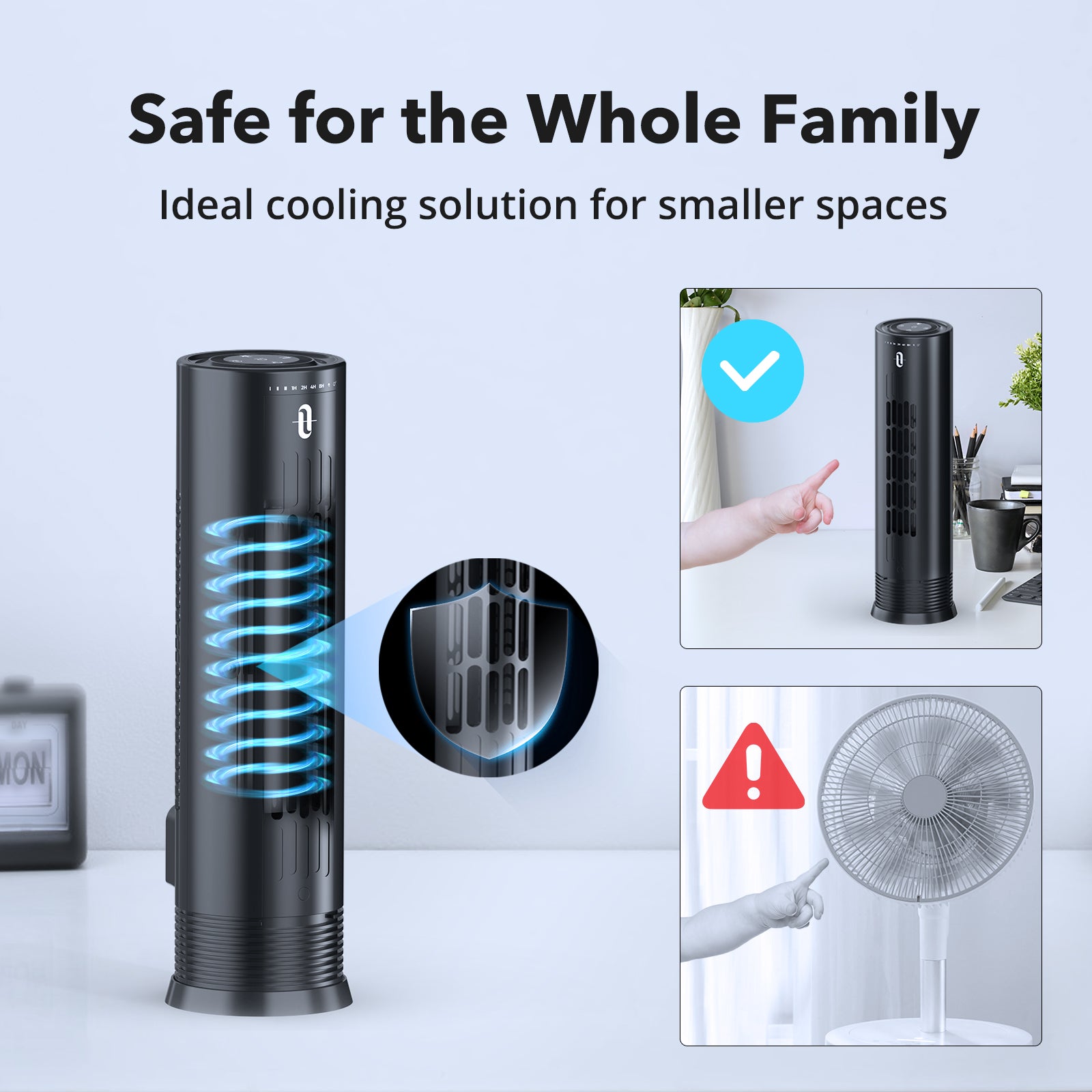TaoTronics 16" Oscillating Tower Fan, Desk Table Fan with 3 Speeds, Quiet Cooling, 80° Oscillation for Bedroom Home Office Desktop