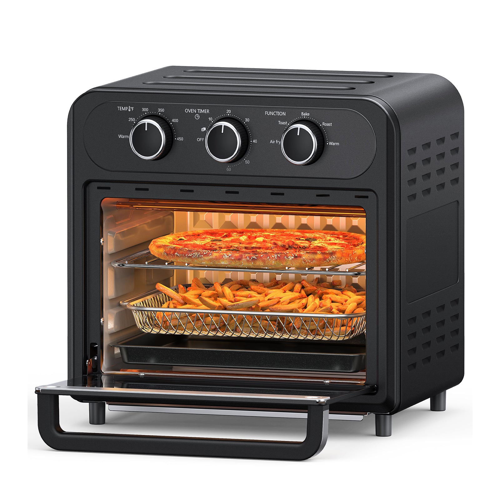 Air Fryer, 1700W 14.8 QT, 5 in 1 Toaster Oven Countertop, Oil-Less Cooking, Stainless Steel, Dishwasher safe, Black