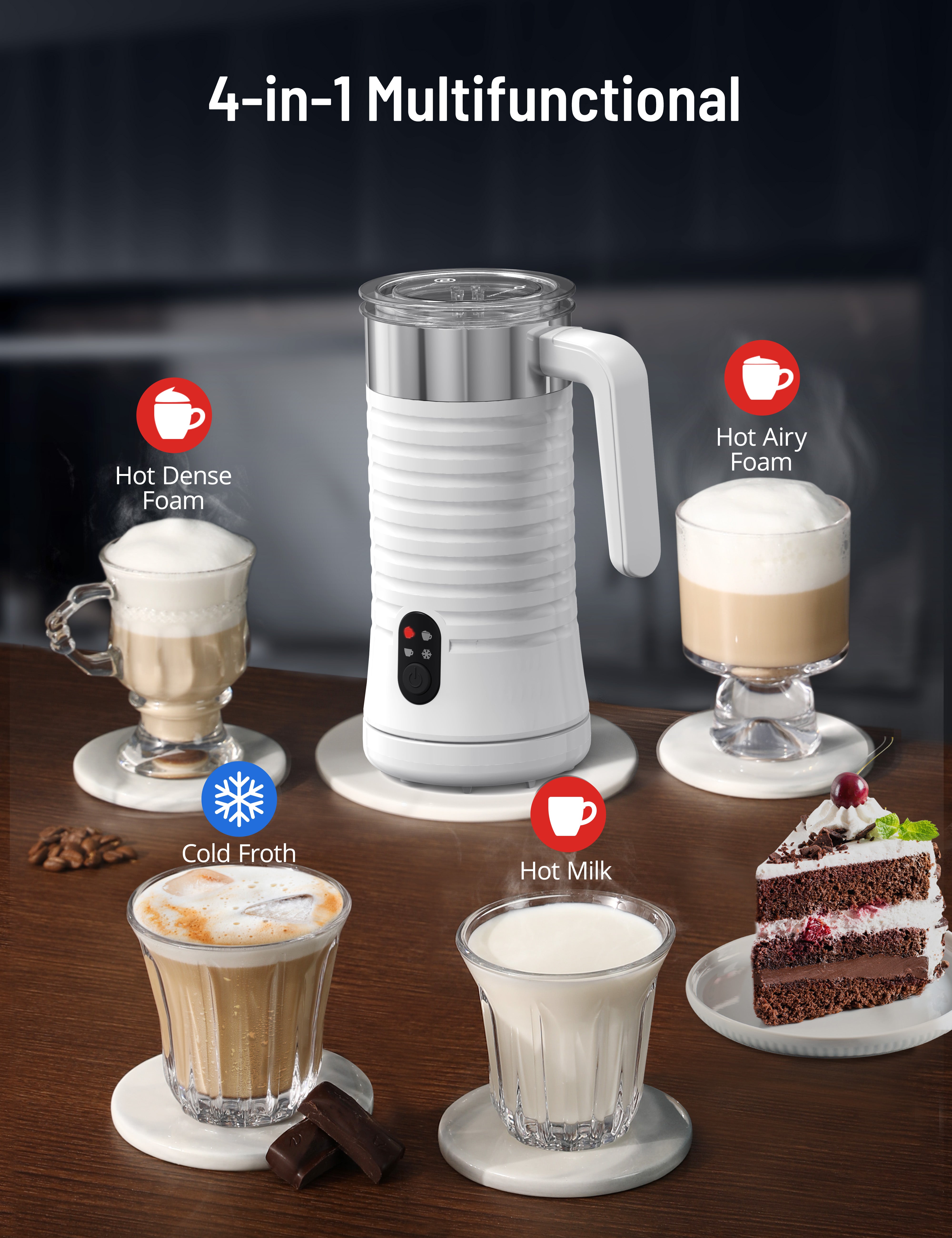 10.1 oz 4-in-1 Milk Frother and Steamer with Handle