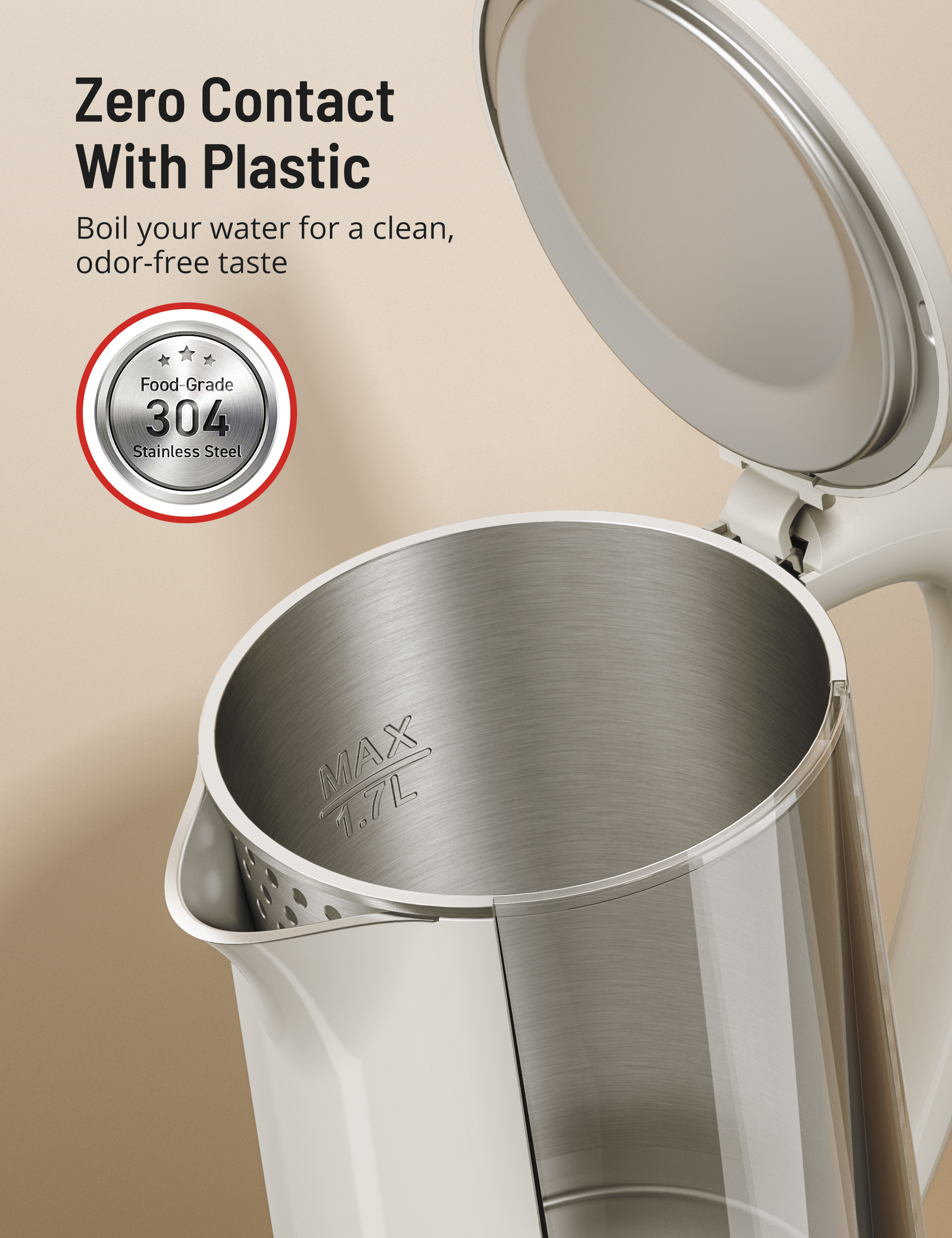 TaoTronics Electric Kettle 1.7L 1500W for Tea and Coffee, BPA-Free, Auto Shut-Off PE-EK022