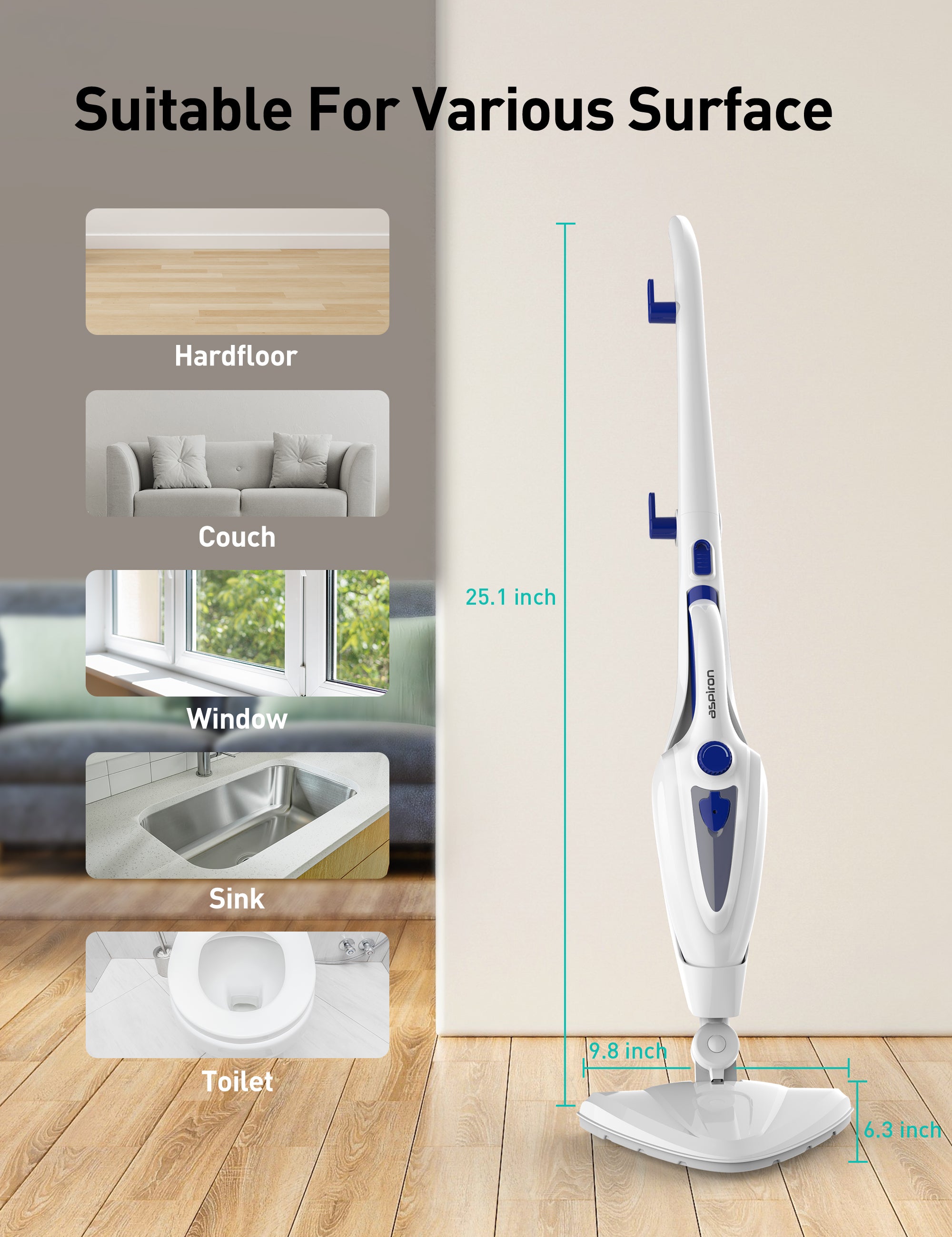 Professional Steam Mop CA039, 15-Second Fast Heating, Large 385ml Water Tank (Exhibit Only)