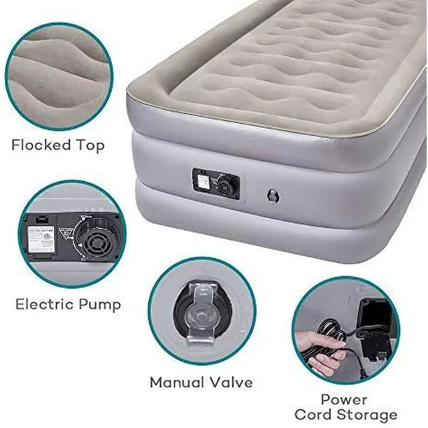 Air Mattress Twin Size with Built-in Pump, Blow Up Inflatable Airbed with a Storage Bag, Height 19"