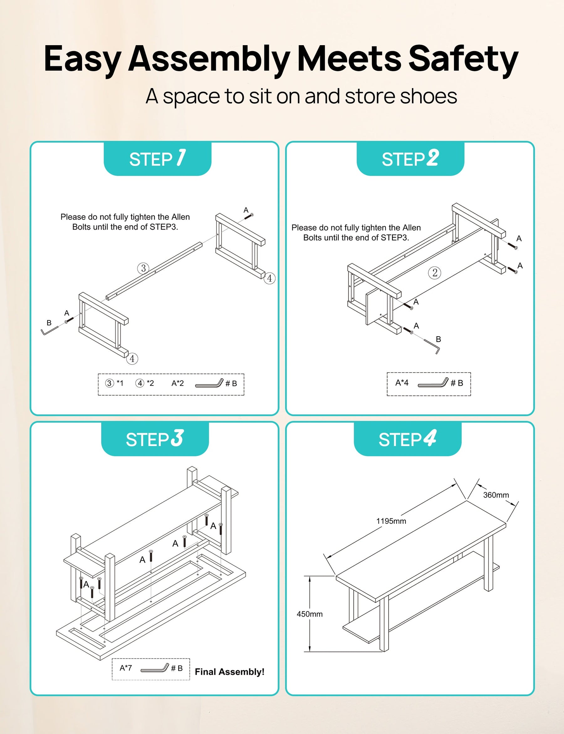 Shoe Bench, Modern Industrial Shoe Rack, Sturdy Shoe Organizer