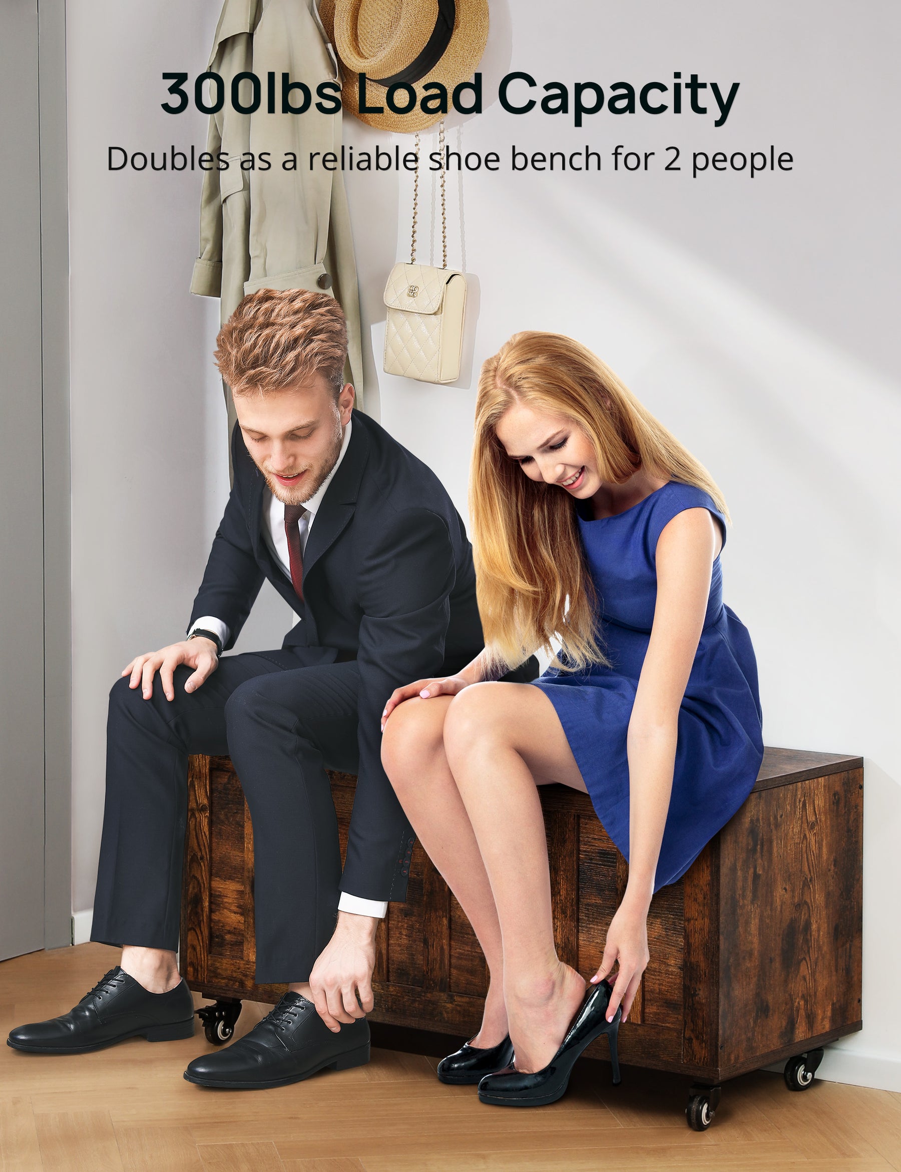 Cyber Monday Evajoy Storage Chest, 39.4'' Wooden Storage Bench with 2 Safety Hinges, Shoe Bench with Wheels 2023