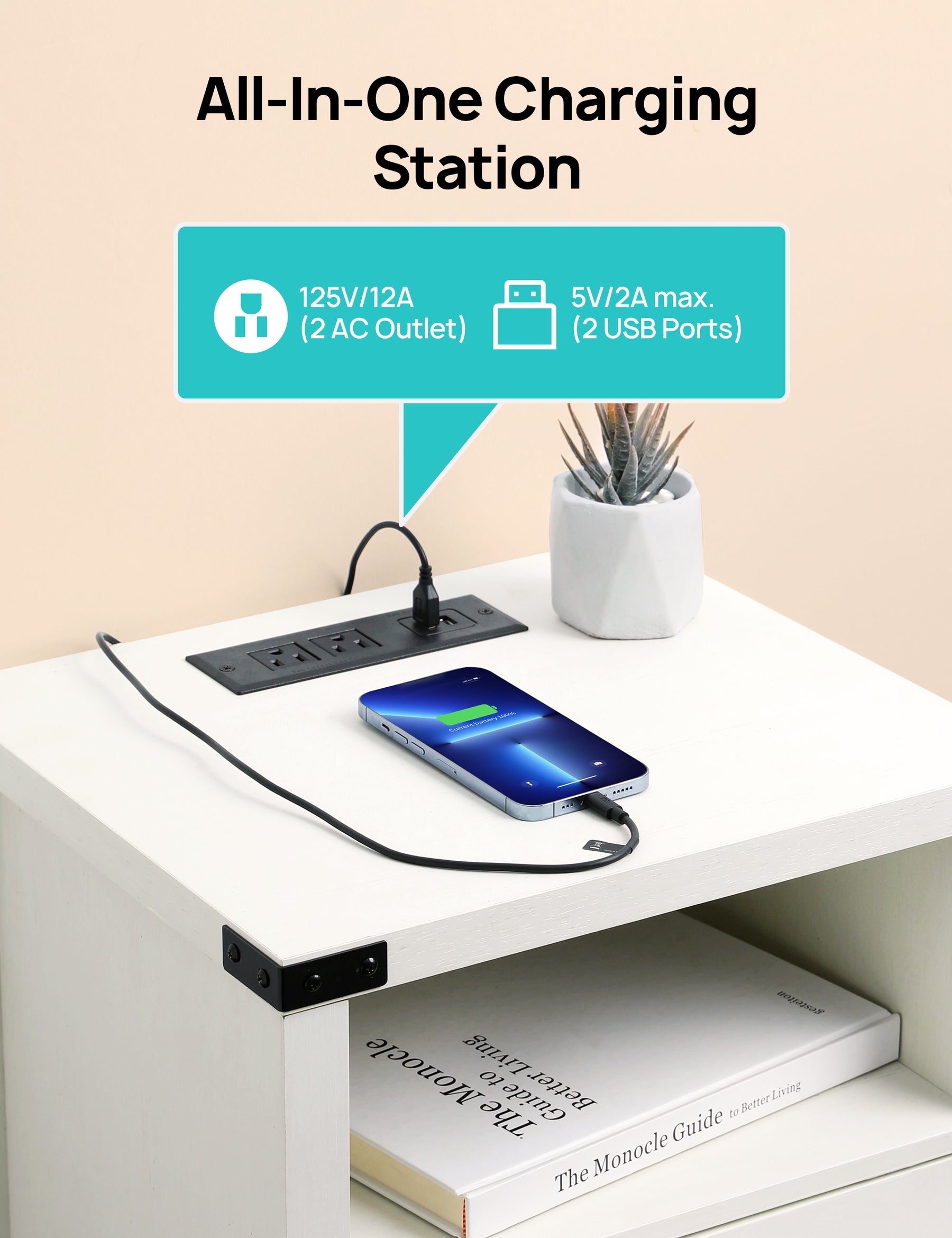 Cyber Monday Evajoy Nightstand with Charging Station, Side Table with RGB Light Strip, Modern End Table Beside Table with USB Ports and Outlets 2023