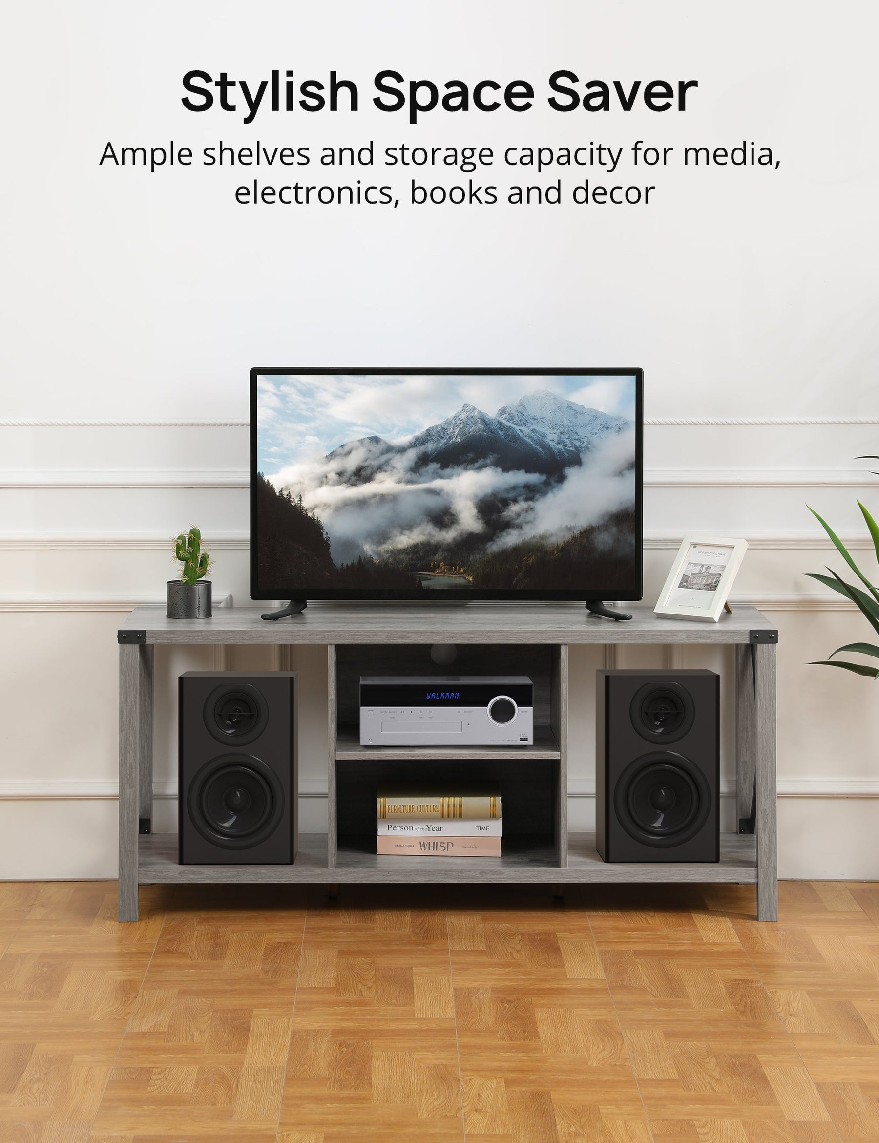 TV Stand, 55” Television Stand , Industrial Style Wooden TV Cabinet