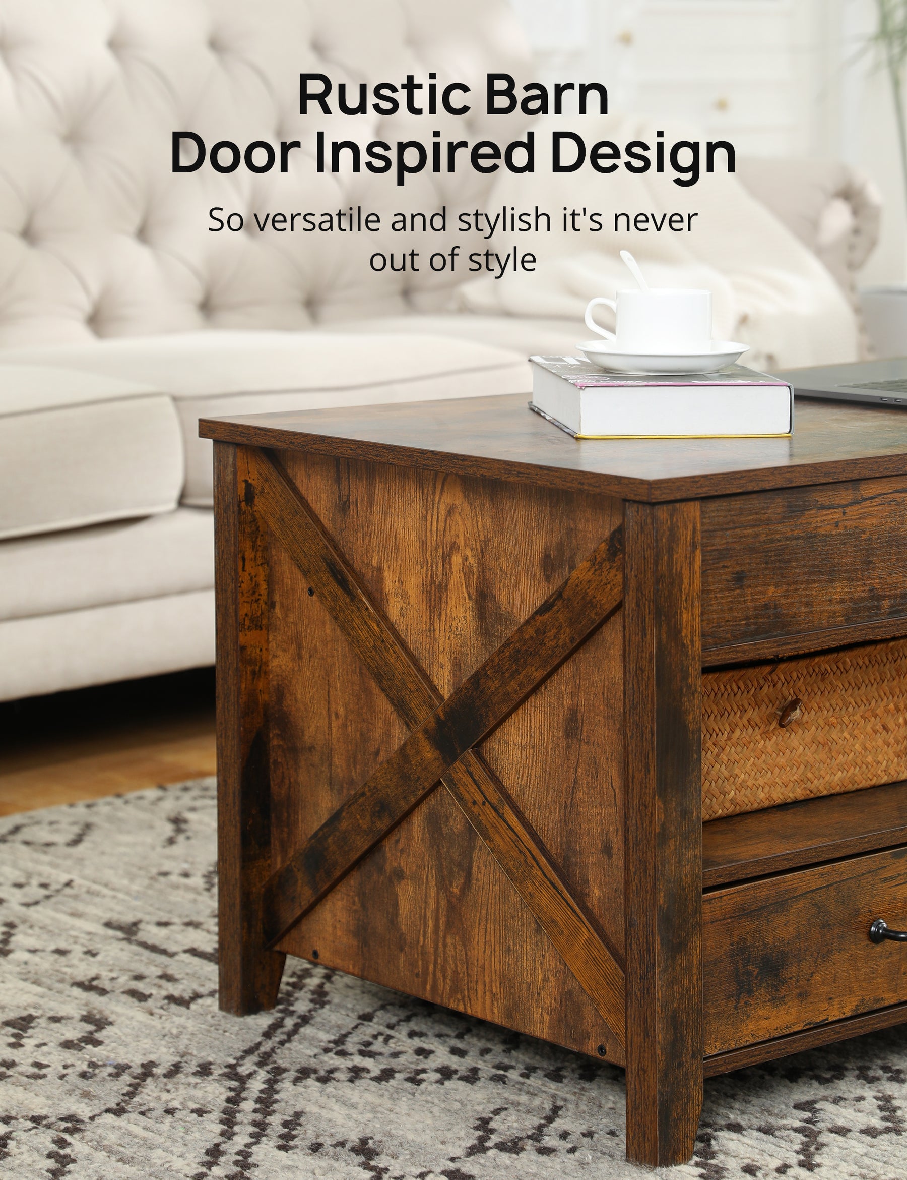 Evajoy Lift Top Coffee Table, Modern Coffee Table with 2 Storage Drawers and Hidden Compartment