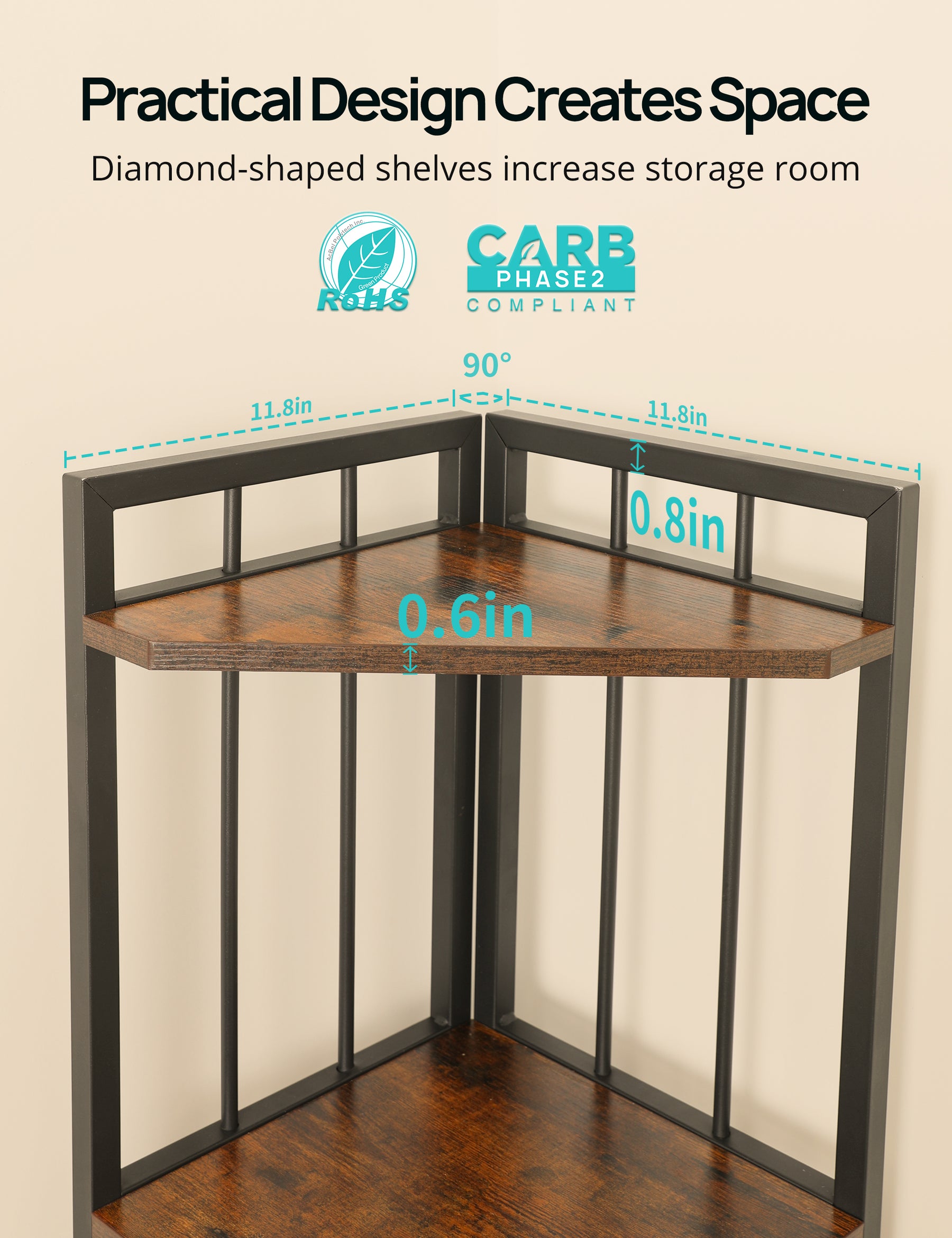 Evajoy Corner Shelf 5-Tier with Storage, 71'' Industrial Rustic Tall Corner Bookshelf Stand 2023