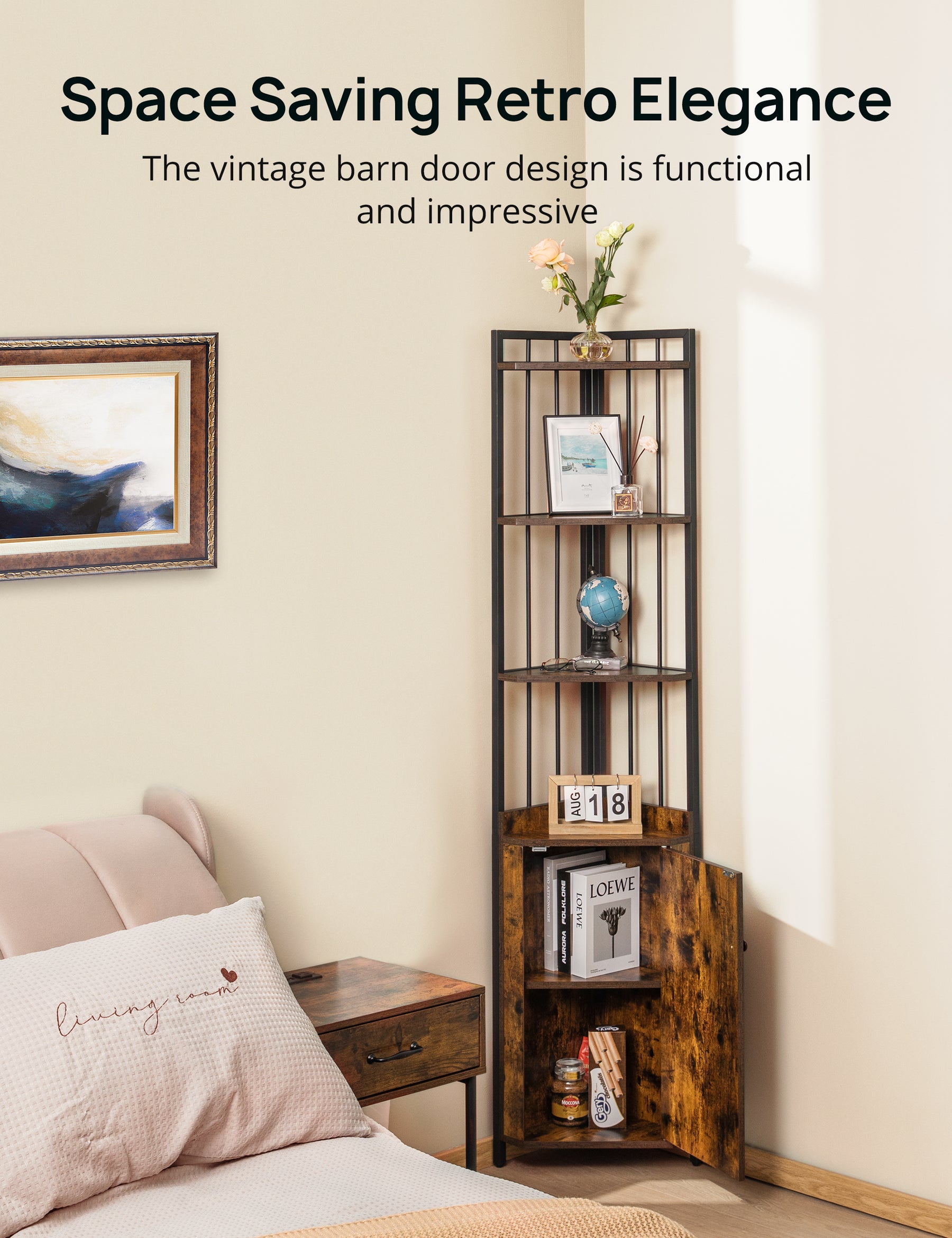 Evajoy Corner Shelf 5-Tier with Storage, 71'' Industrial Rustic Tall Corner Bookshelf Stand 2023