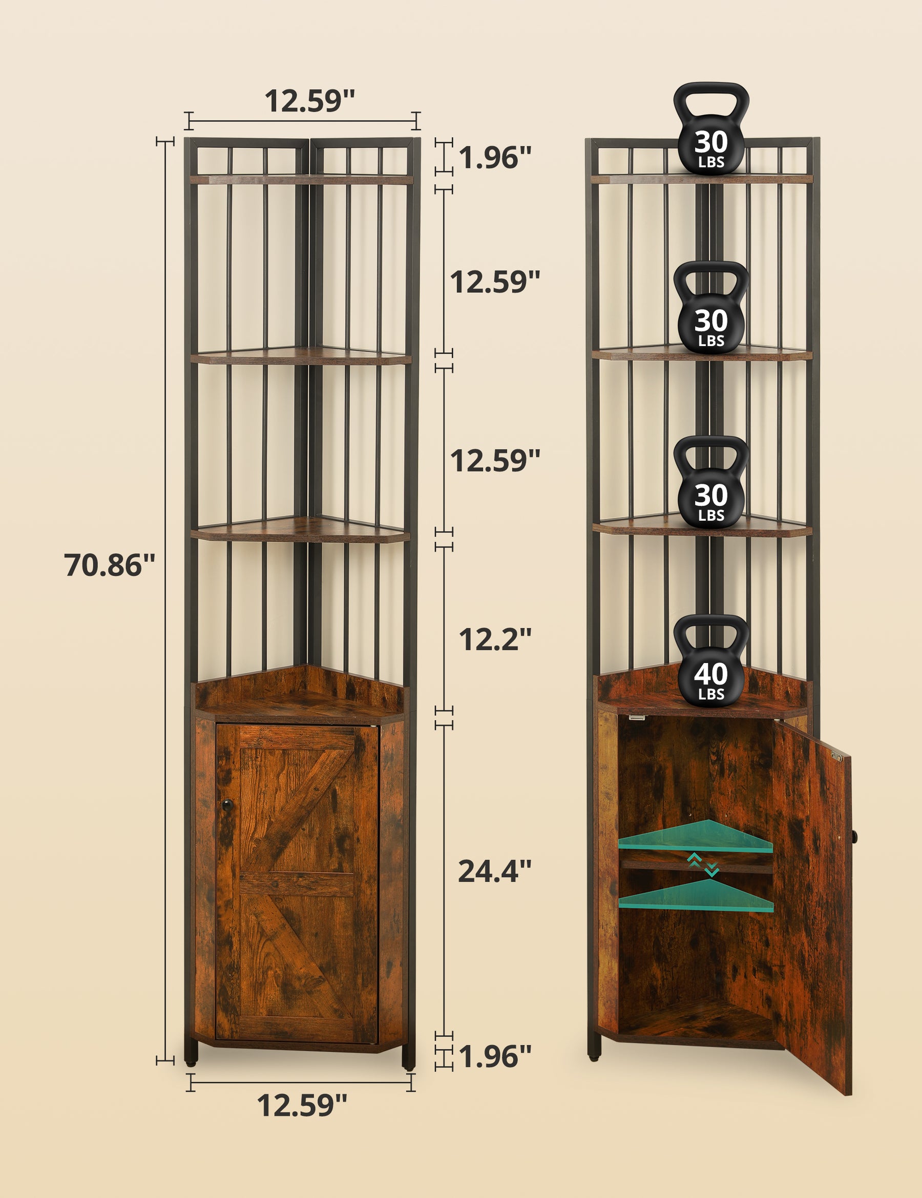 Evajoy Corner Shelf 5-Tier with Storage, 71'' Industrial Rustic Tall Corner Bookshelf Stand 2023