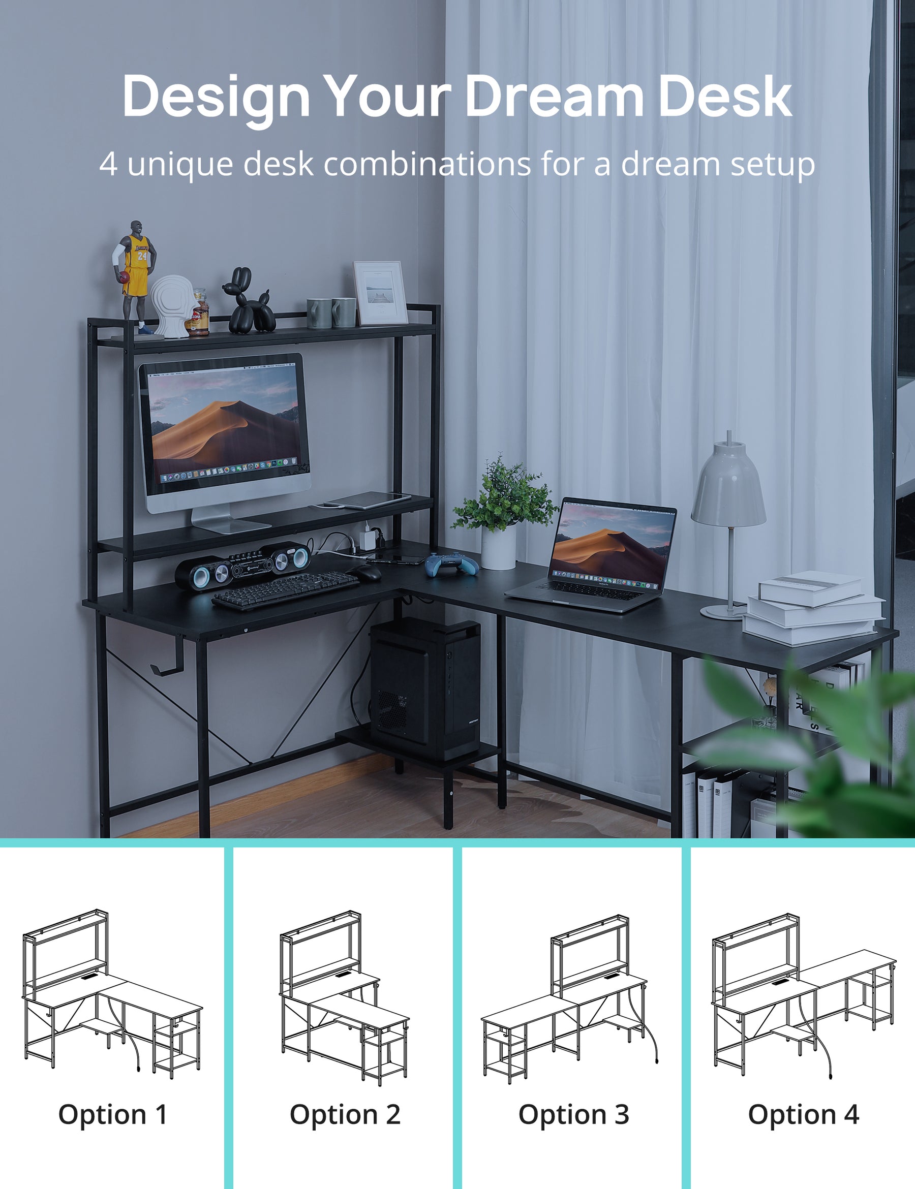 Evajoy Home Office Desk, 94.5” Two Person L-Shaped Gaming Desk with AC Outlets and USB Ports