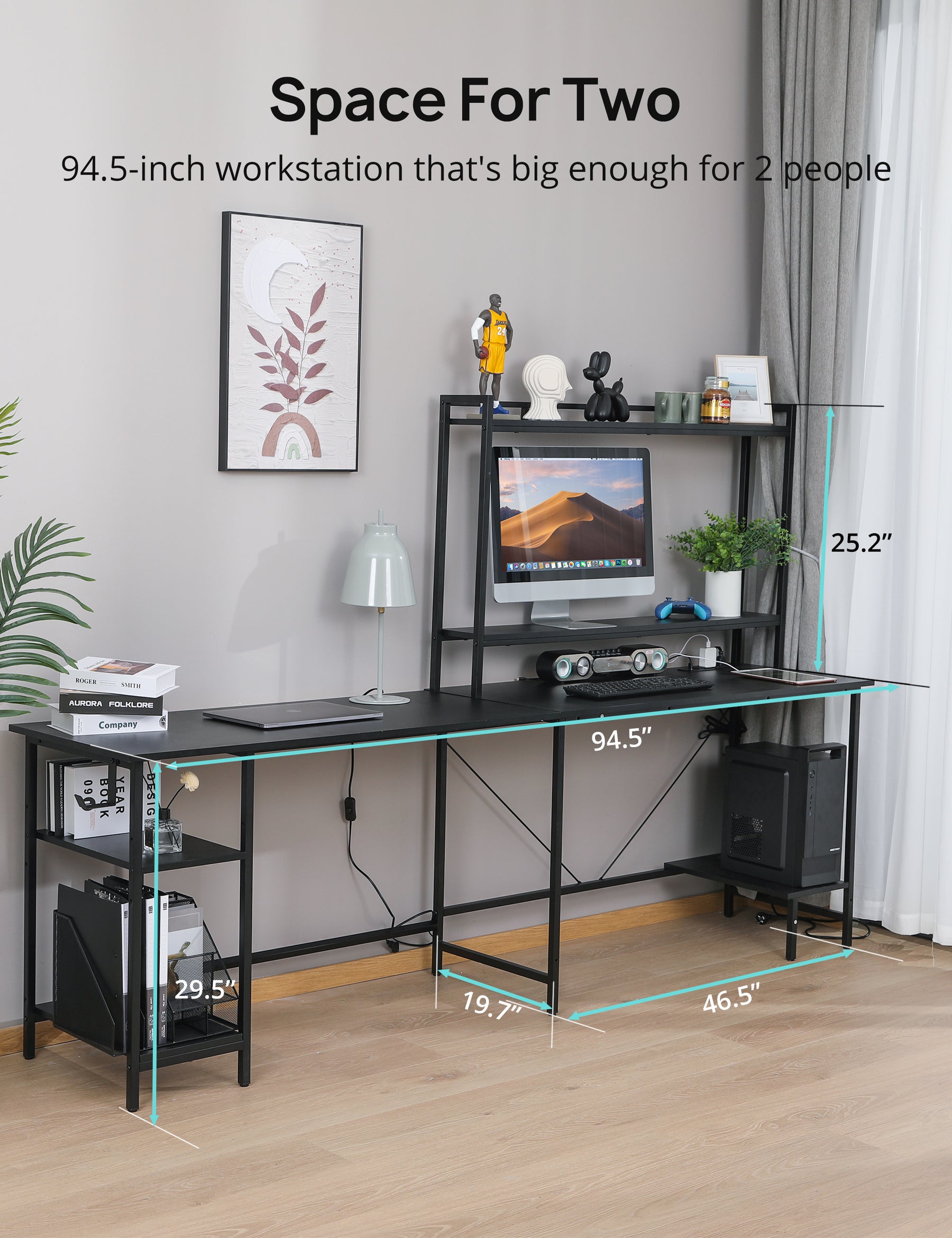 Evajoy Home Office Desk, 94.5” Two Person L-Shaped Gaming Desk with AC Outlets and USB Ports