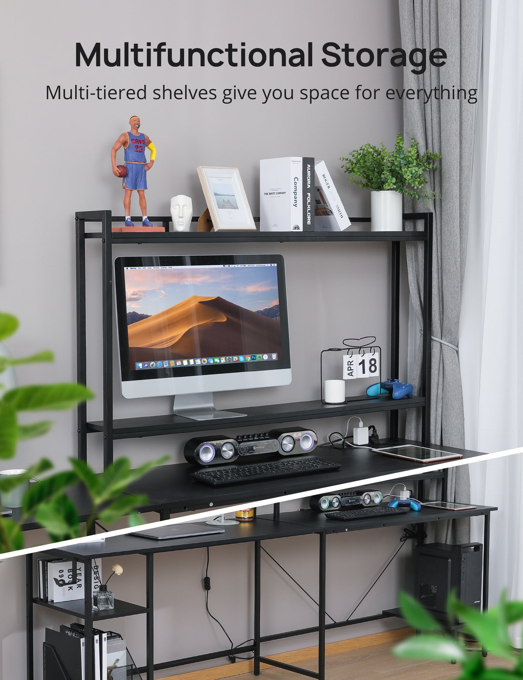 Evajoy Home Office Desk, 94.5” Two Person L-Shaped Gaming Desk with AC Outlets and USB Ports
