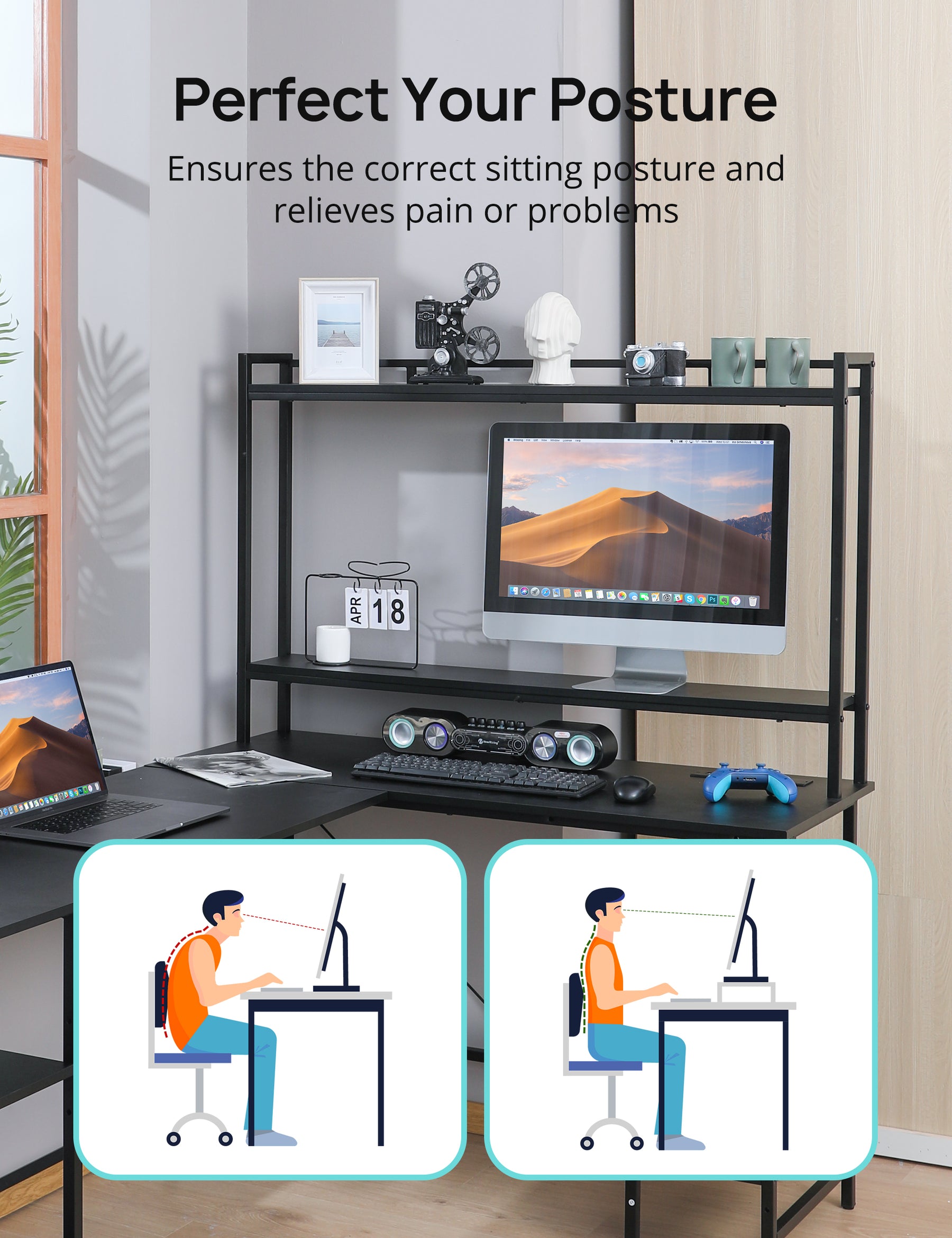 Evajoy Home Office Desk, 94.5” Two Person L-Shaped Gaming Desk with AC Outlets and USB Ports
