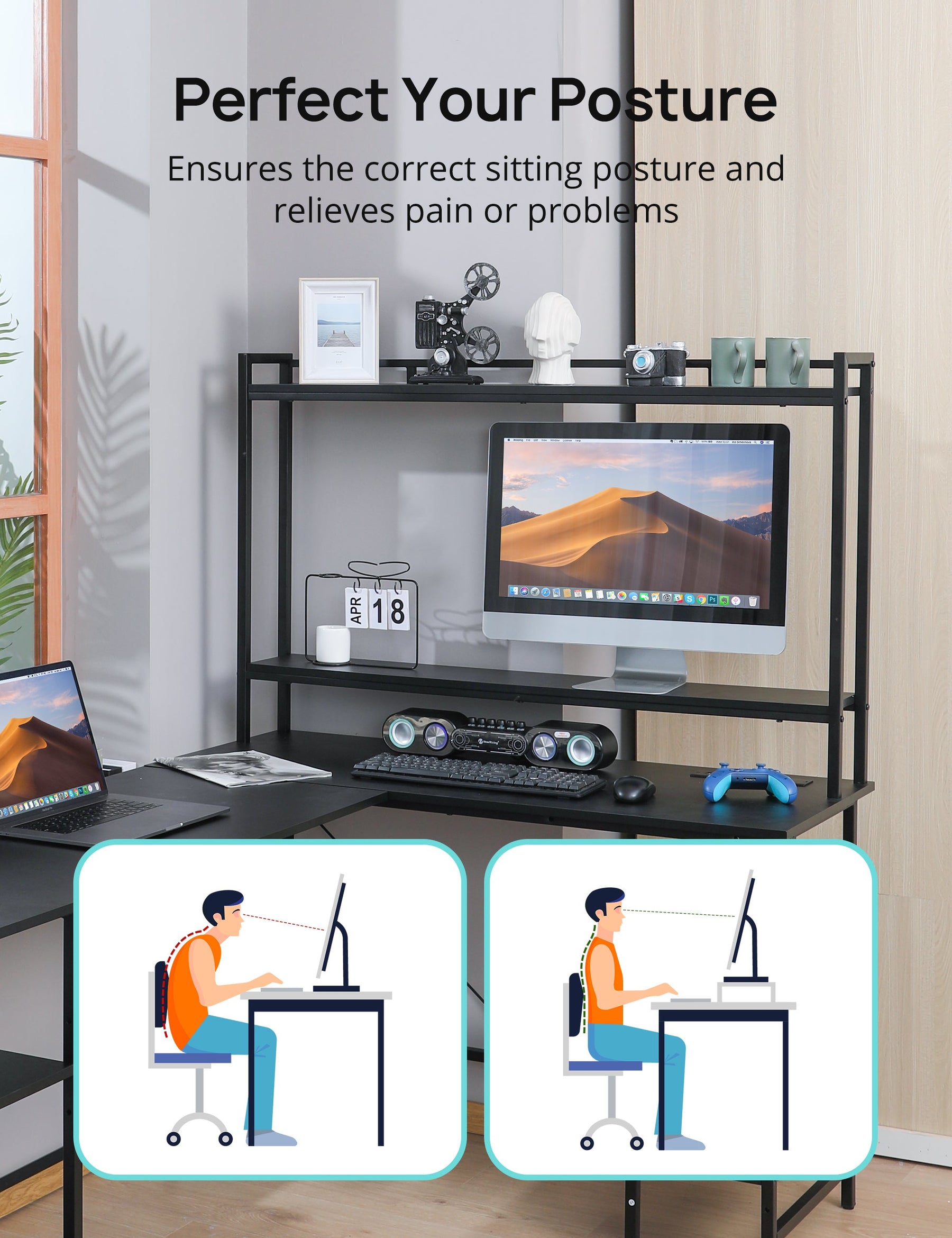 Home Office Desk, 94.5” Two Person L-Shaped Gaming Desk with AC Outlets and USB Ports