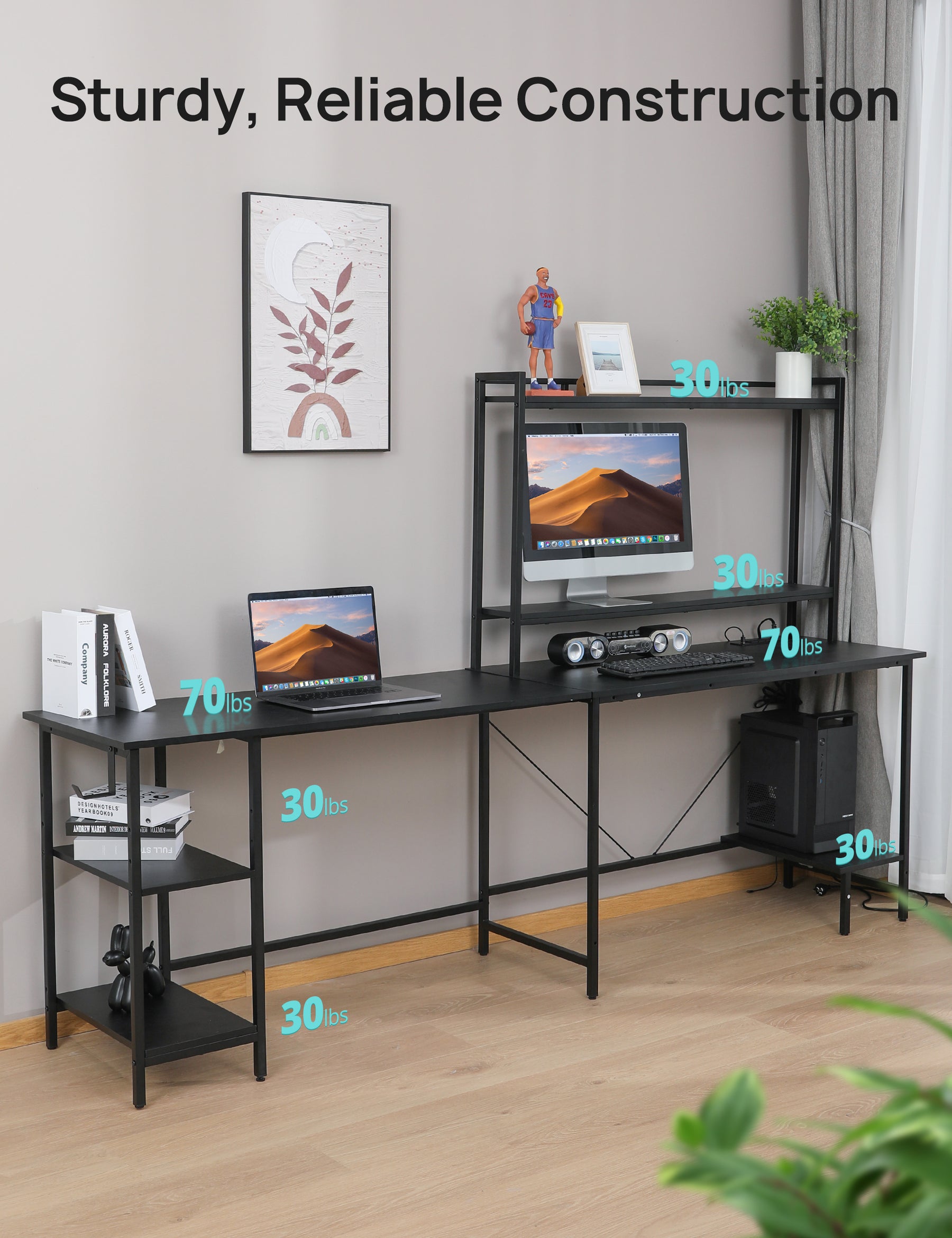 Evajoy Home Office Desk, 94.5” Two Person L-Shaped Gaming Desk with AC Outlets and USB Ports