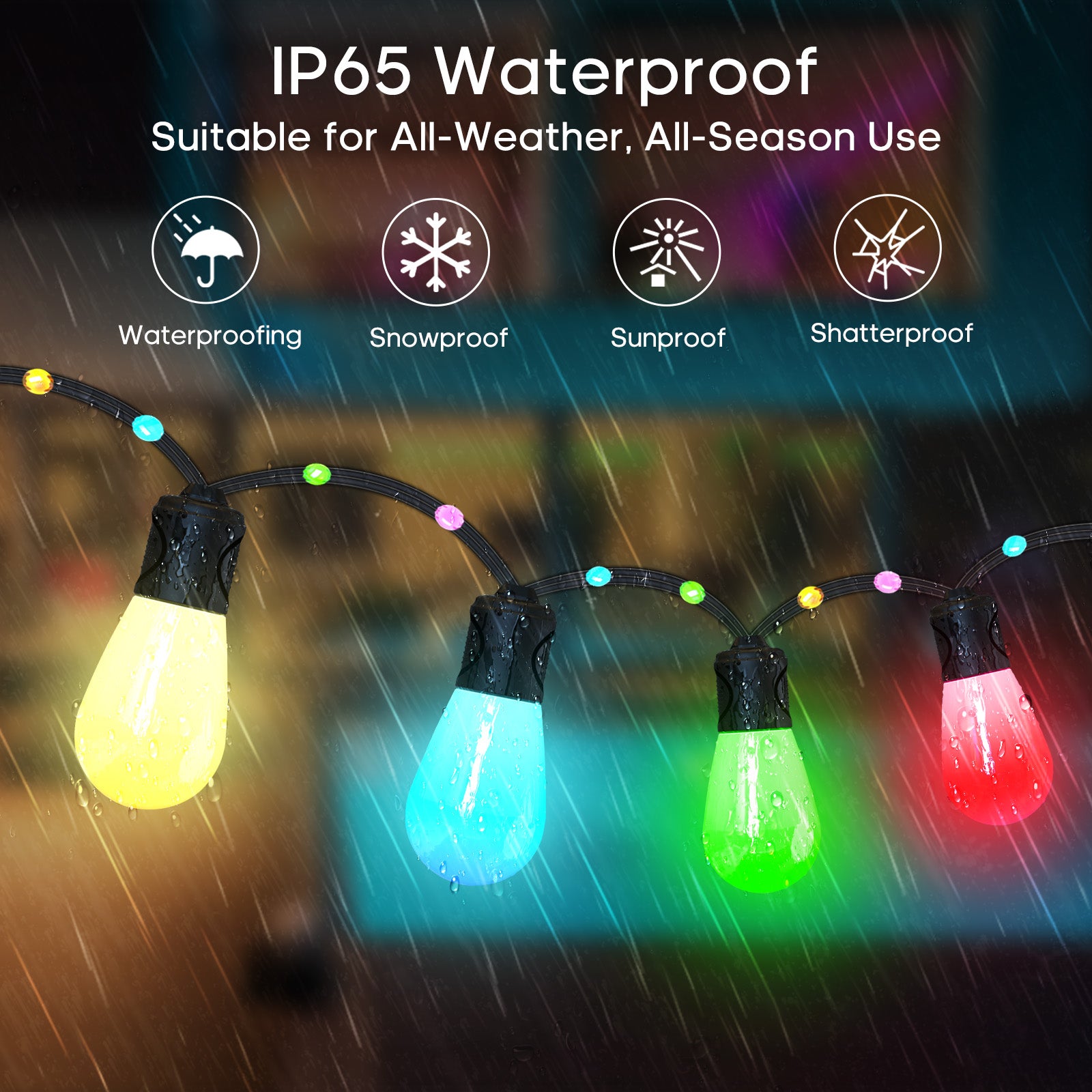 TaoTronics Smart LED Outdoor String Lights NB-OL010 50ft RGB Warm White LED Bulbs