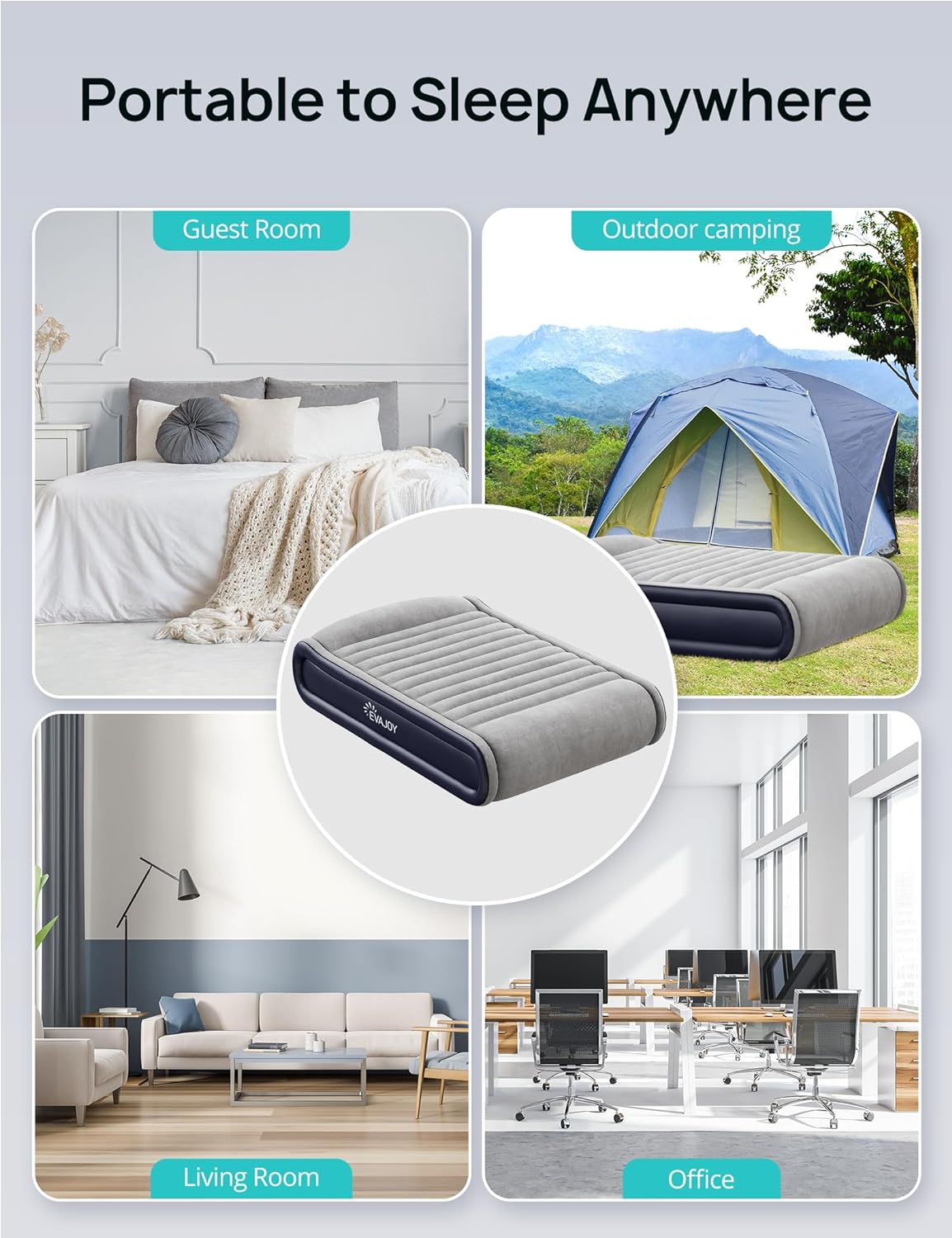 Evajoy HF004 Elevated  Air Mattress with Built-in Pump, Portable Queen Size Air Mattress WM