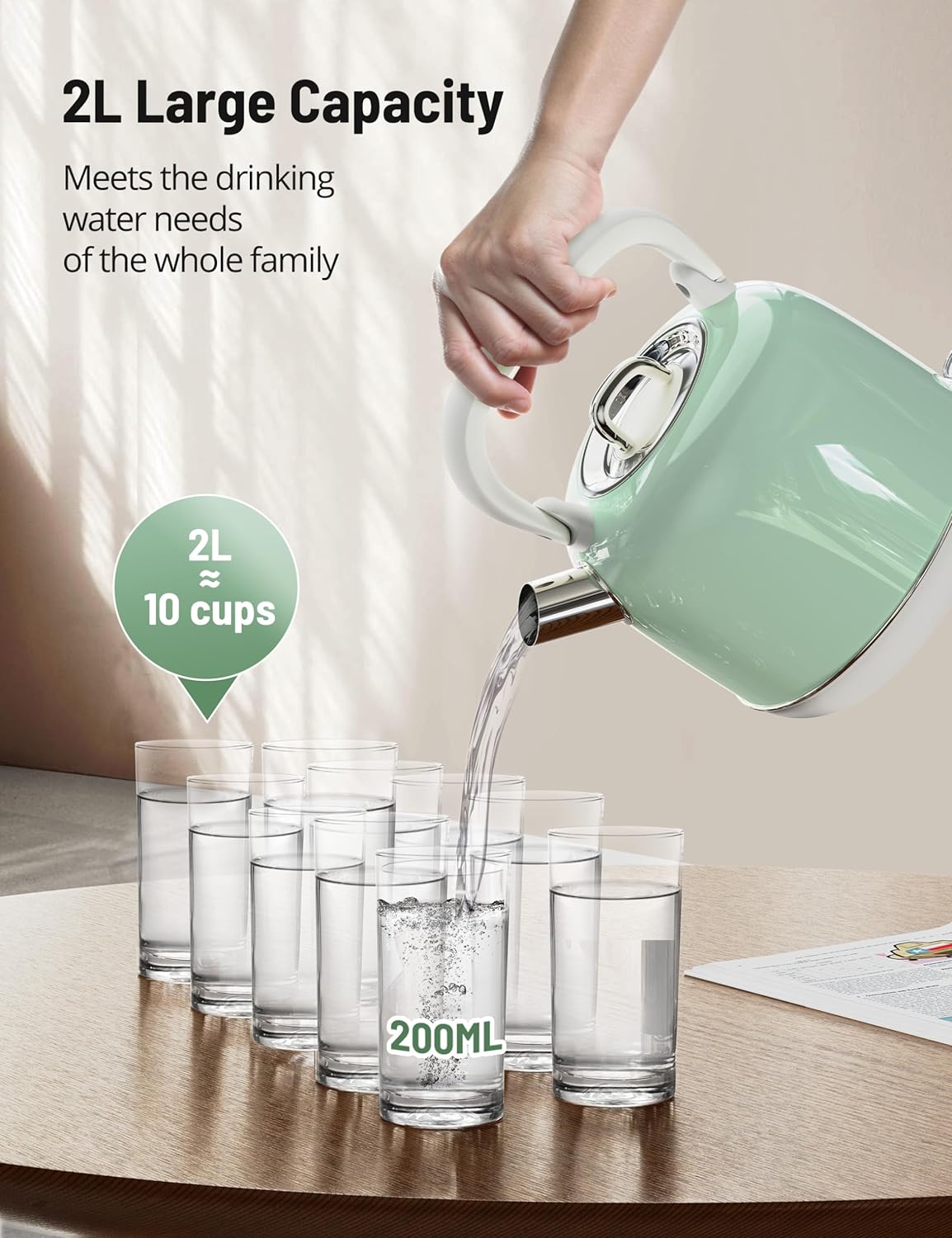 TaoTronics 2L 1500W Electric Kettle with Ergonomic Handle, LED Indicator