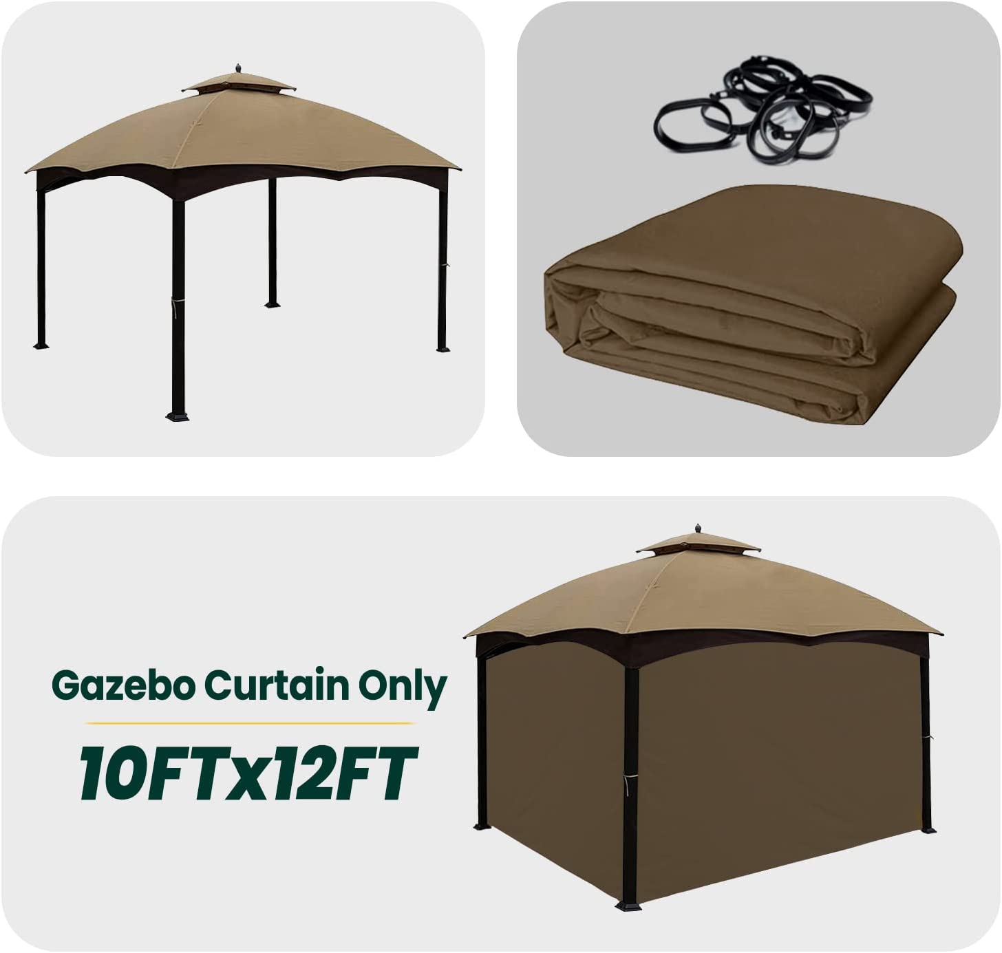 OLILAWN 10' x 12' Gazebo Universal Replacement Privacy Curtain, Privacy Canopy Side Wall