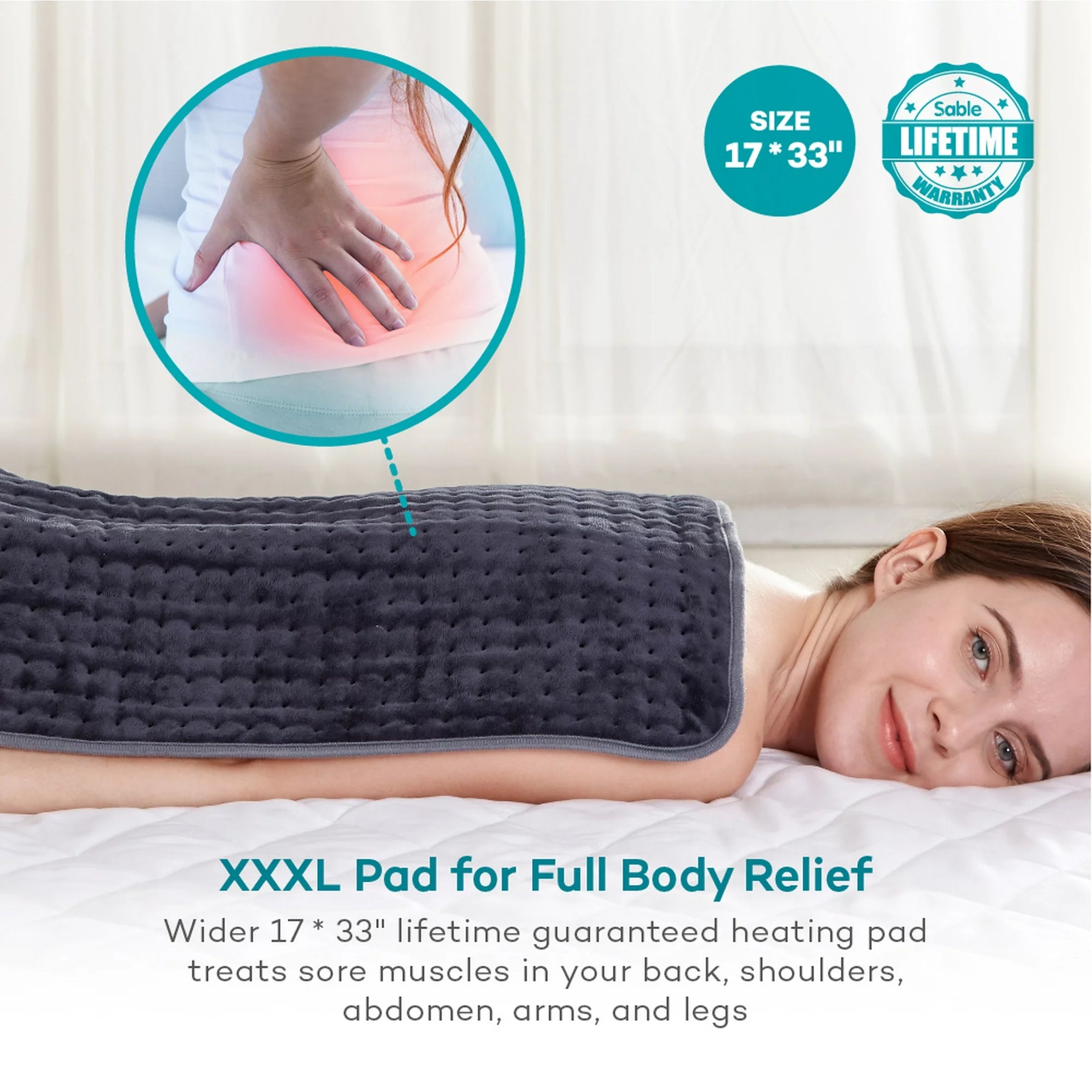 Sable Heating Pad,XXX-Large for Fast Pain Relief with 6 Temperature Settings