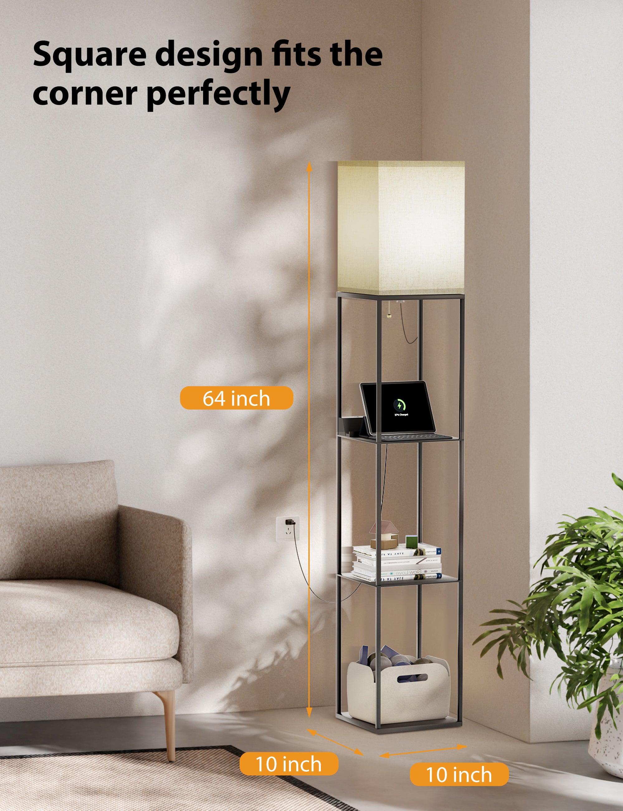 TaoTronics 4-in-1 Smart RGB Floor Lamp with Shelves NB-DL003, Dimmable RGB Solid Standing Lamp with Wireless Charging