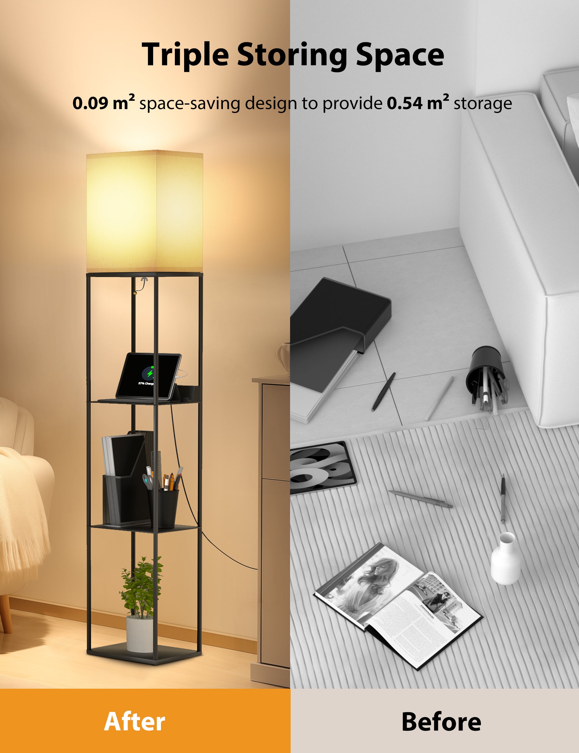 TaoTronics 4-in-1 Smart RGB Floor Lamp with Shelves NB-DL003, Dimmable RGB Solid Standing Lamp with Wireless Charging