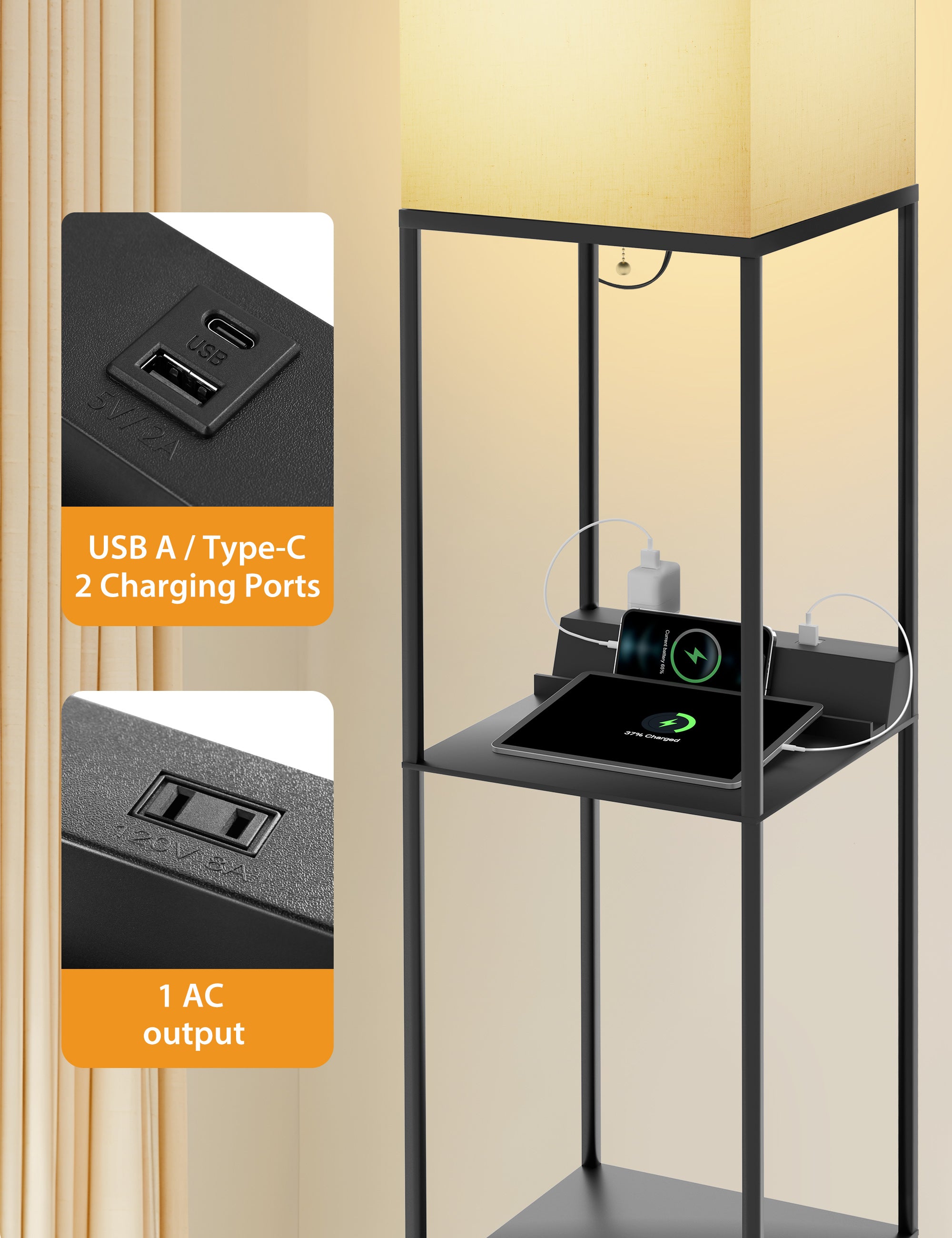 TaoTronics 4-in-1 Smart RGB Floor Lamp with Shelves NB-DL003, Dimmable RGB Solid Standing Lamp with Wireless Charging