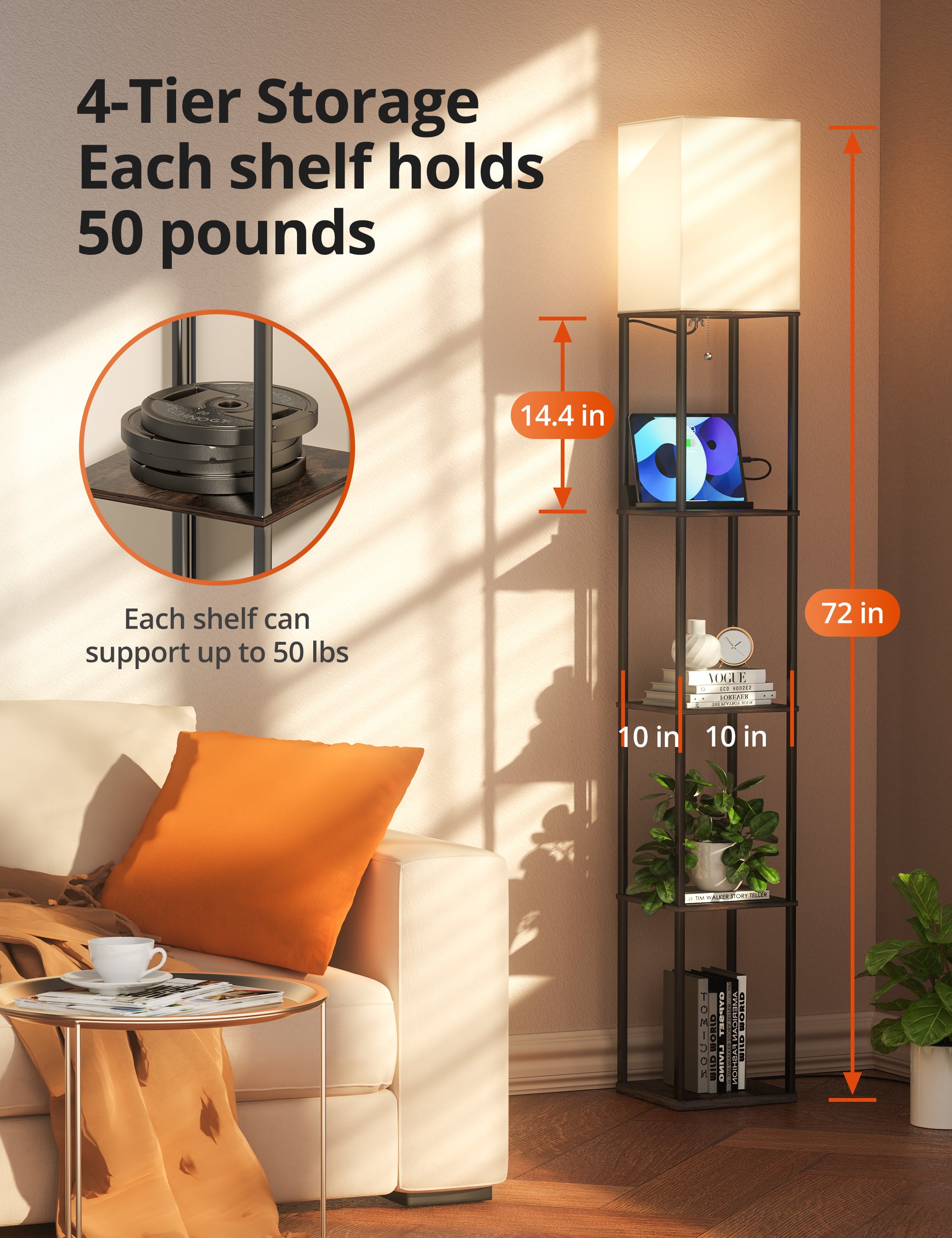 TaoTronics Smart RGB Floor Lamp with Shelves NB-DL004, Dimmable Solid Wood Standing Lamp with 1 Smart Bulb