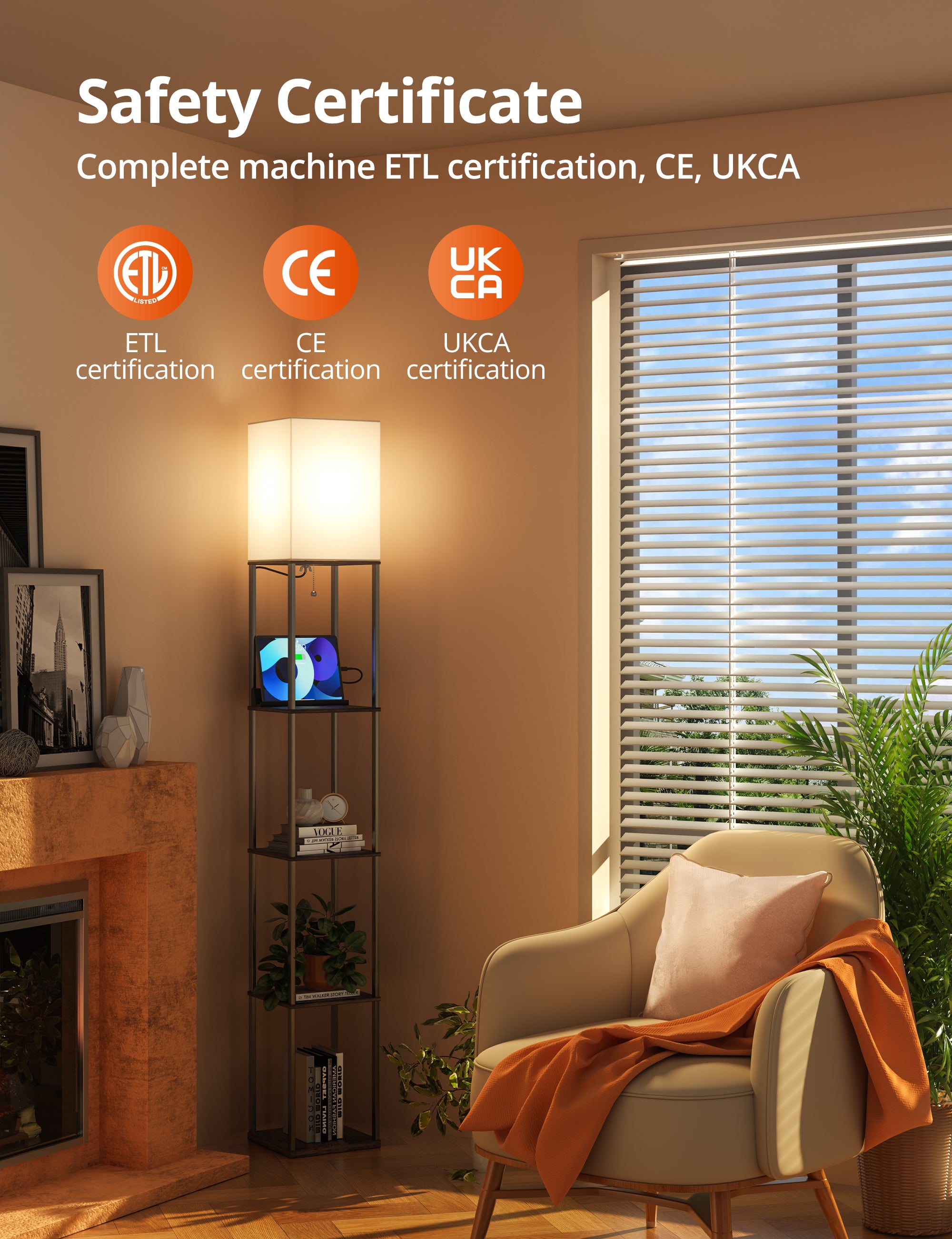 TaoTronics Smart RGB Floor Lamp with Shelves NB-DL004, Dimmable Solid Wood Standing Lamp with 1 Smart Bulb