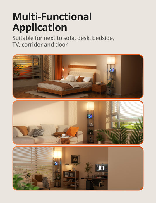 TaoTronics Smart RGB Floor Lamp with Shelves NB-DL004, Dimmable Solid Wood Standing Lamp with 1 Smart Bulb