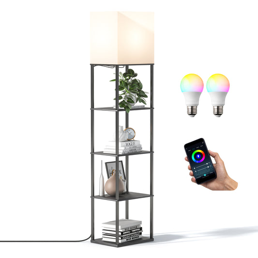 TaoTronics Smart RGB Floor Lamp with Shelves NB-DL005, Dimmable Solid Wood Standing Lamp with 2 Smart Bulbs