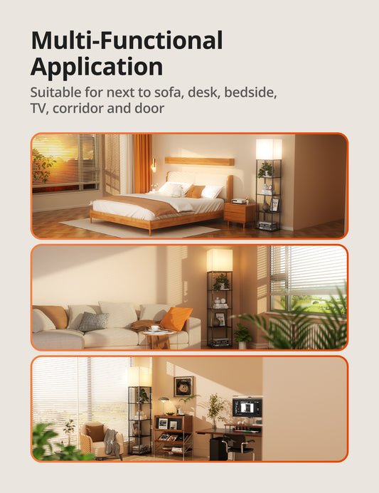 TaoTronics Smart RGB Floor Lamp with Shelves NB-DL005, Dimmable Solid Wood Standing Lamp with 2 Smart Bulbs