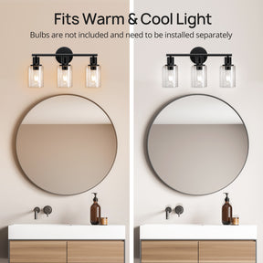 TaoTronics Classic Glass Vanity Lighting Fixtures, 3-Light Vanity Light, Bathroom Lighting with Clear Glass Lampshade