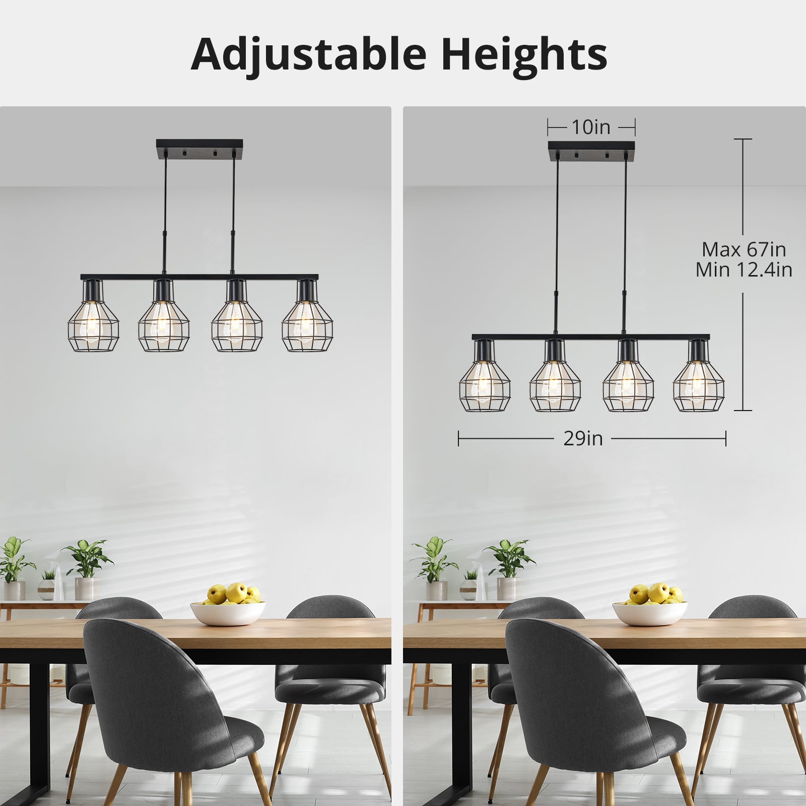 TaoTronics 4-Light Kitchen Island Lighting Adjustable Height Pendant Light Fixtures