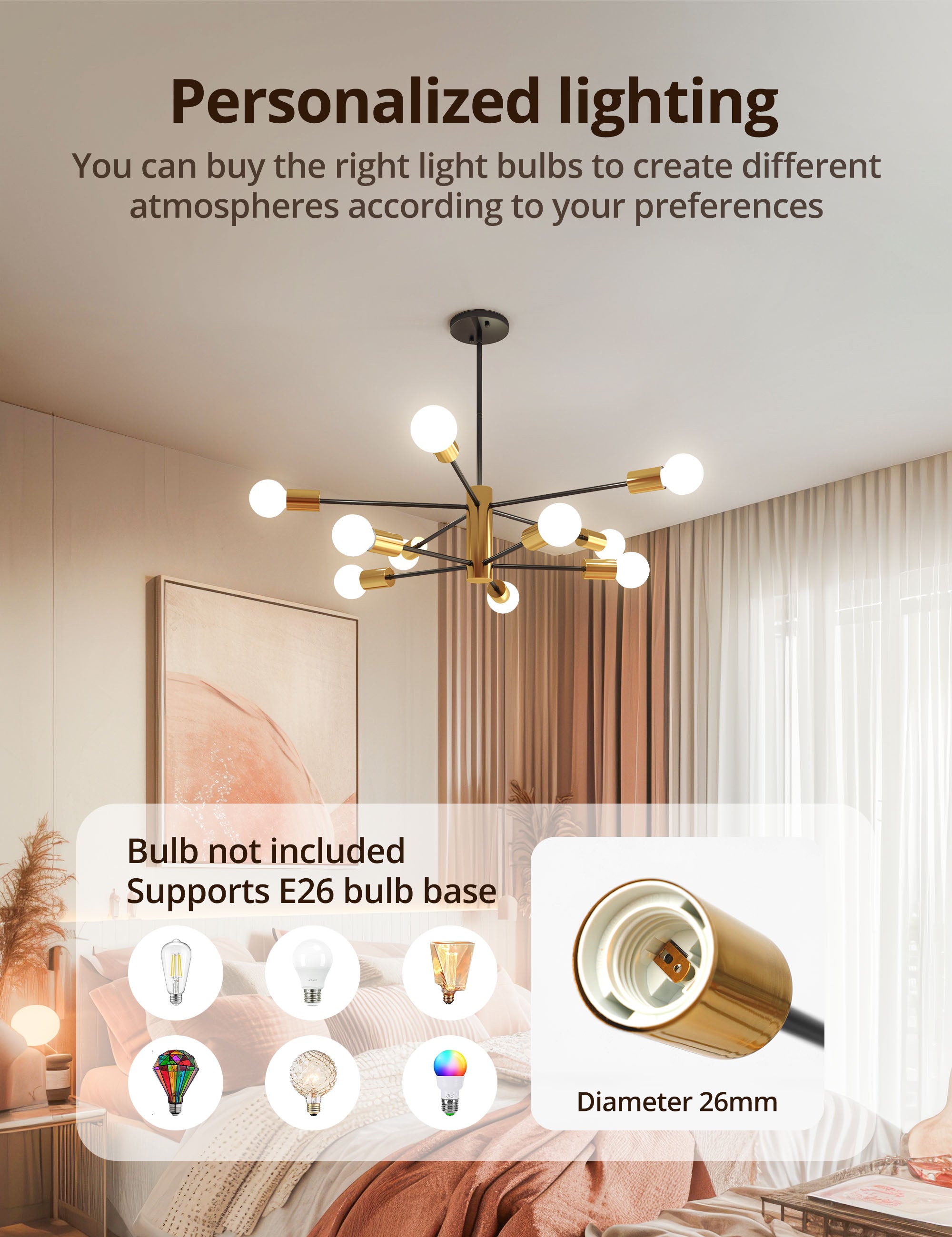 TaoTronics 10-Lights Modern Hanging Chandelier Lighting Plug-in Pendant Ceiling Light Fixtures