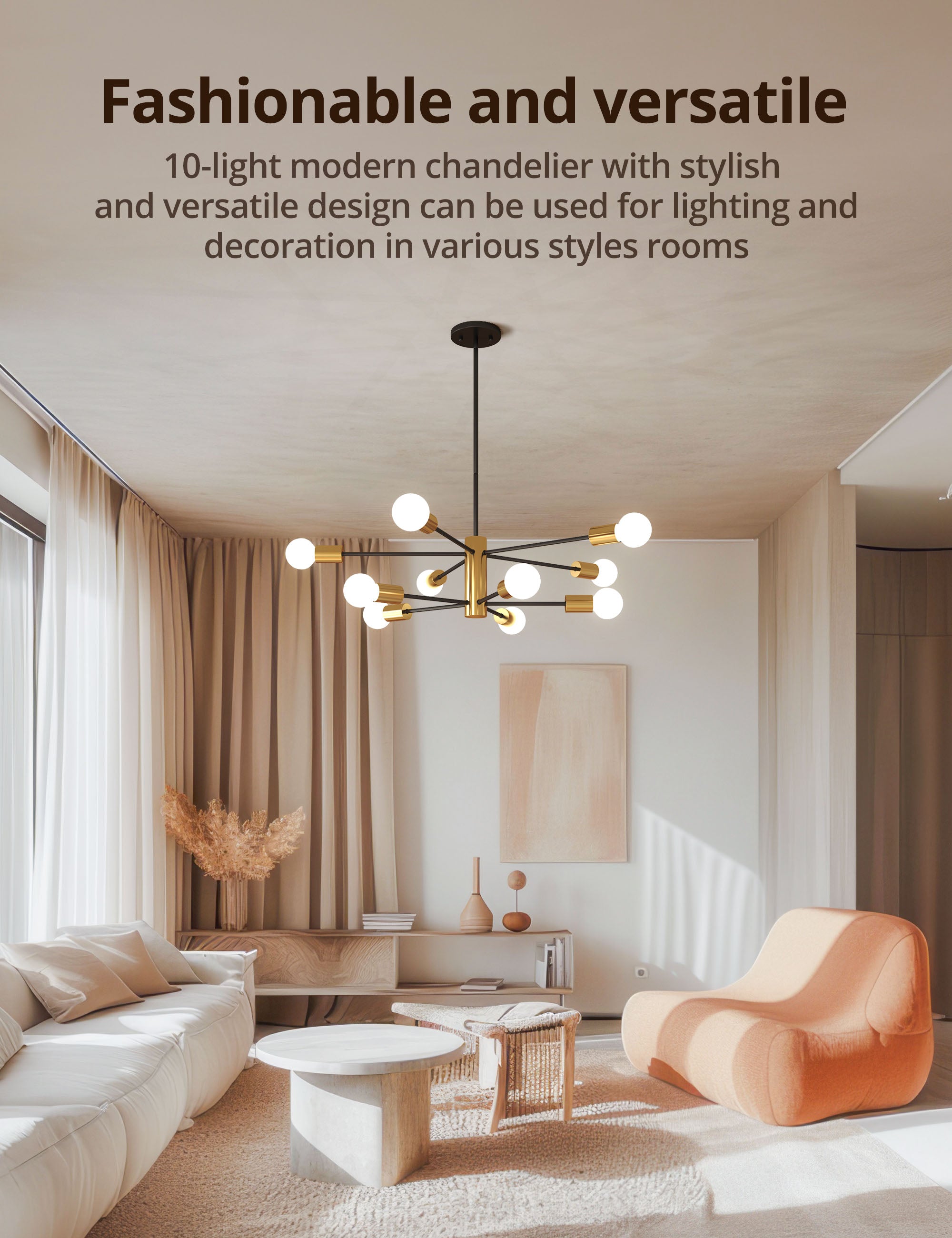 TaoTronics 10-Lights Modern Hanging Chandelier Lighting Plug-in Pendant Ceiling Light Fixtures