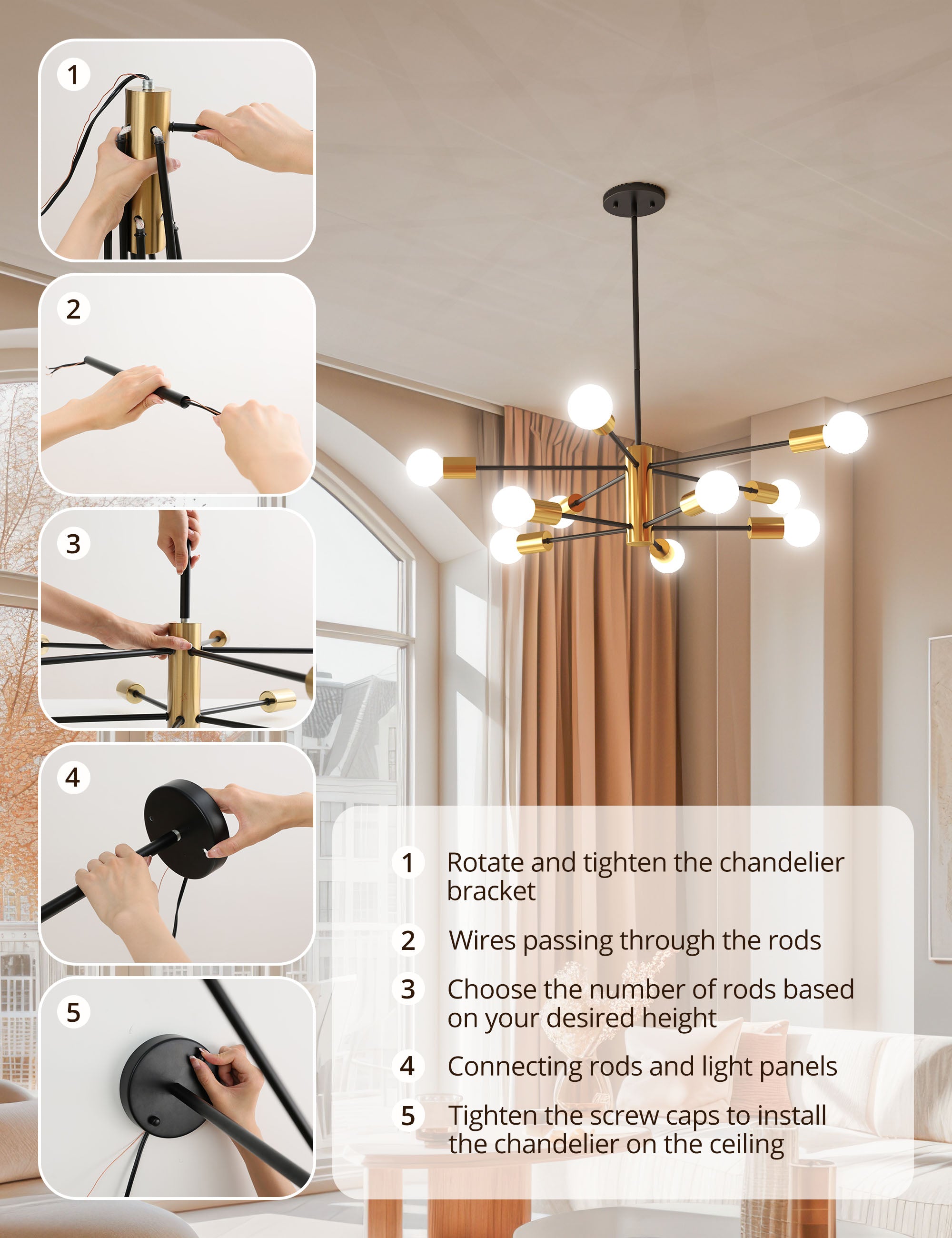 TaoTronics 10-Lights Modern Hanging Chandelier Lighting Plug-in Pendant Ceiling Light Fixtures
