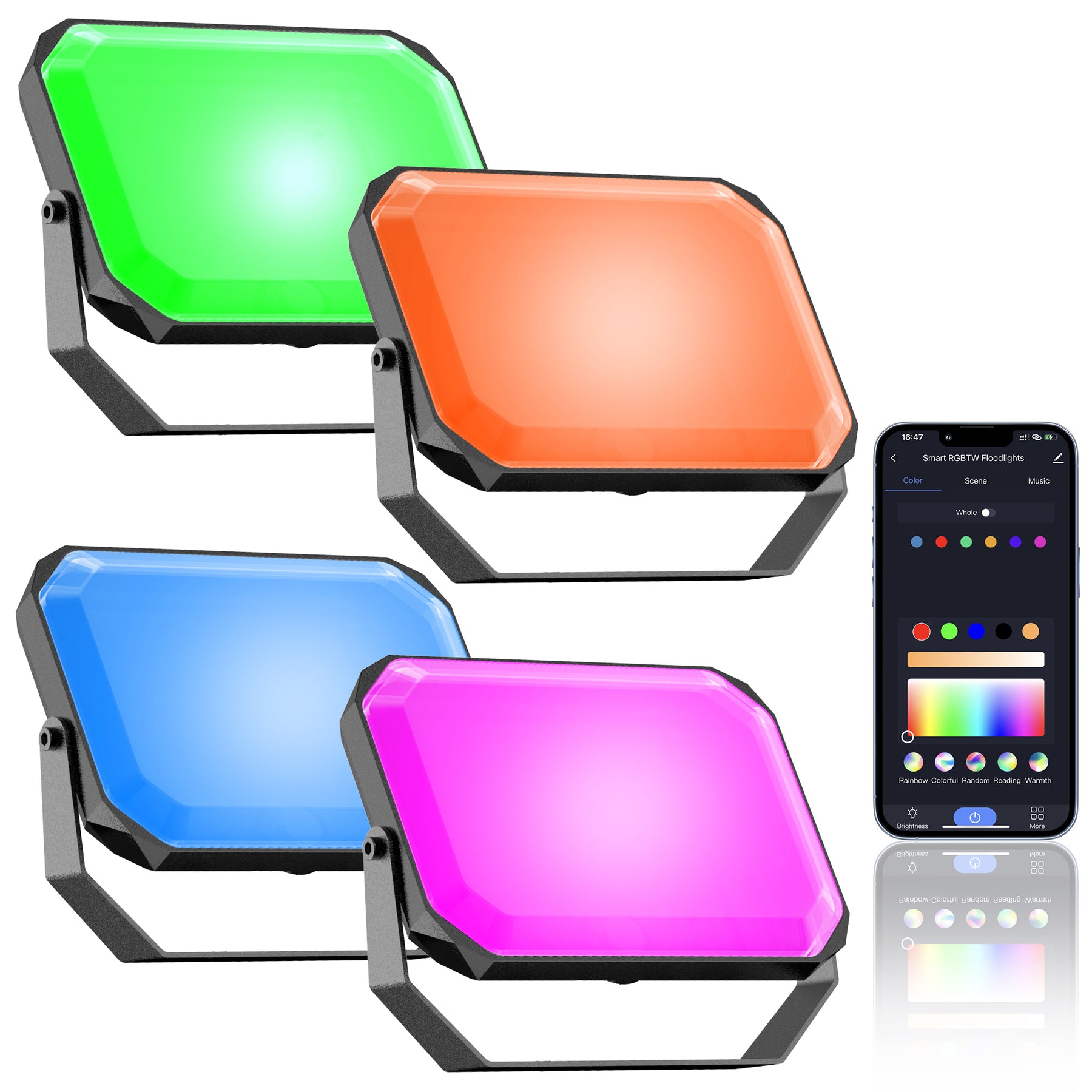 LED Flood Light, RGB Color Changing Flood Lights with App Control, LED Stage Lights for Garden