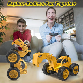 KATTUN Construction Vehicles Toy, 360° Flip and Rotation Remote Control Excavator Truck, 2.4Ghz RC Car