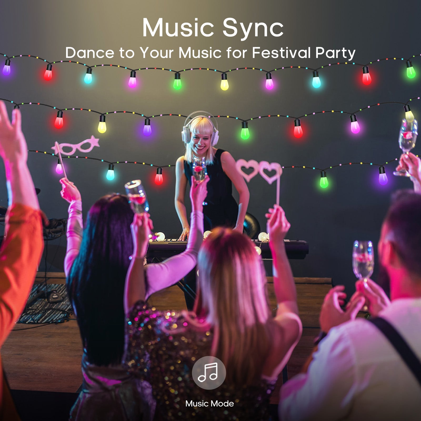 TaoTronics Smart LED Outdoor String Lights NB-OL010 50ft RGB Warm White LED Bulbs