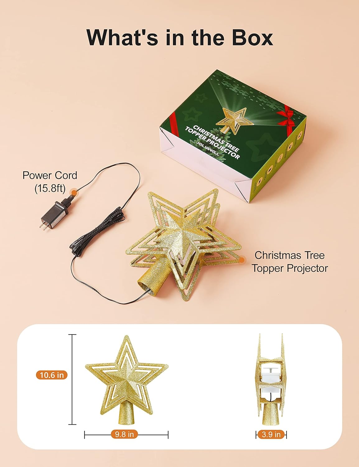 TaoTonics Christmas Tree Topper, Built-in LED Santa Claus Projector