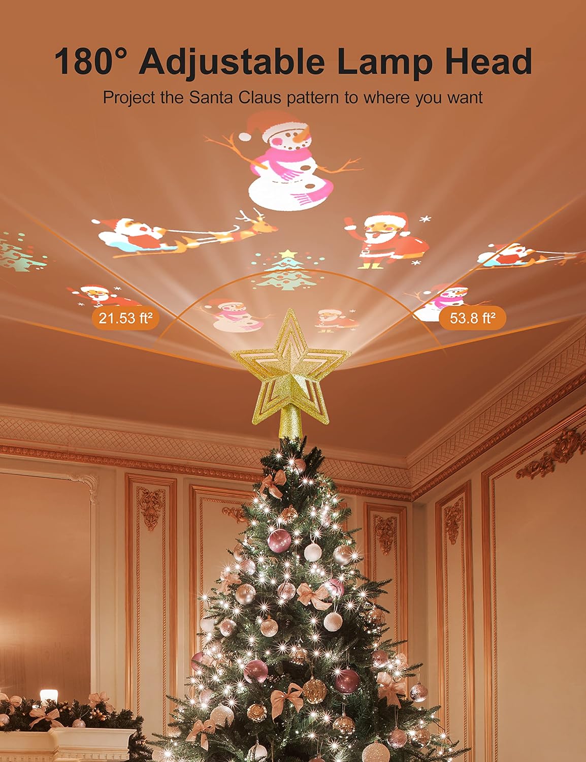 TaoTonics Christmas Tree Topper, Built-in LED Santa Claus Projector
