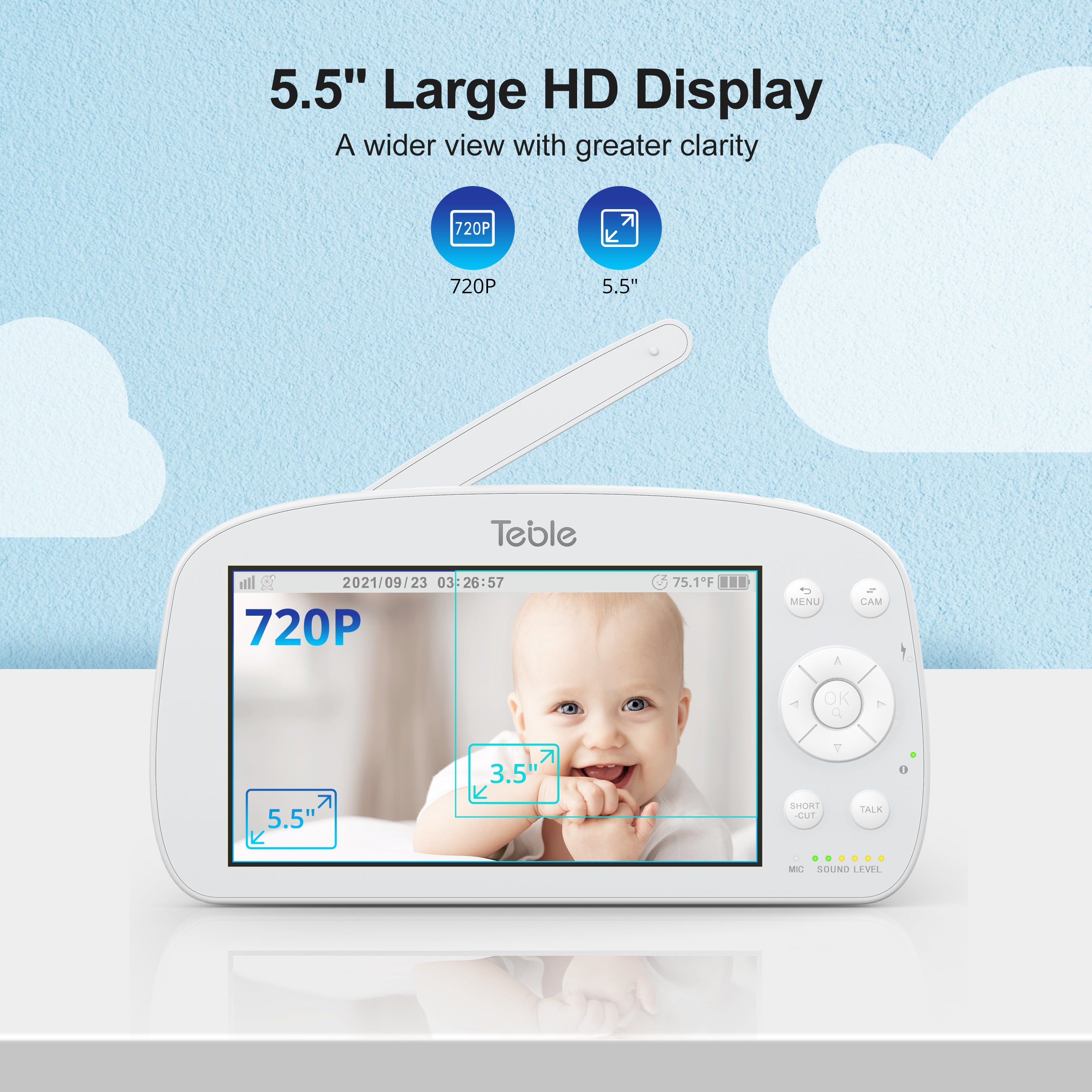 TaoTronics x Teble Baby Monitor 5.5 inch 720P HD Display TB-IH001