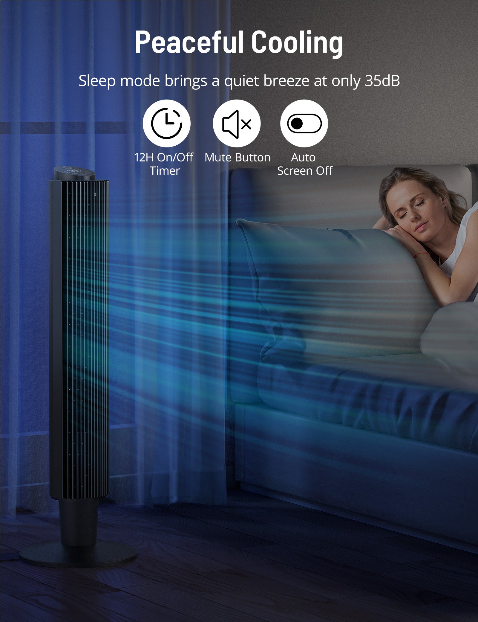 TaoTronics Oscillating Tower Fan PE-TF005, 42” or 36” Height Adjustable