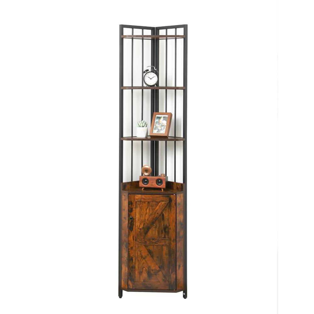 Corner Shelf 5-Tier with Storage, 71'' Industrial Rustic Tall Corner B