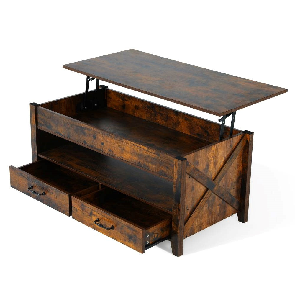 Evajoy Lift Top Coffee Table, Modern Coffee Table with 2 Storage Drawers and Hidden Compartment