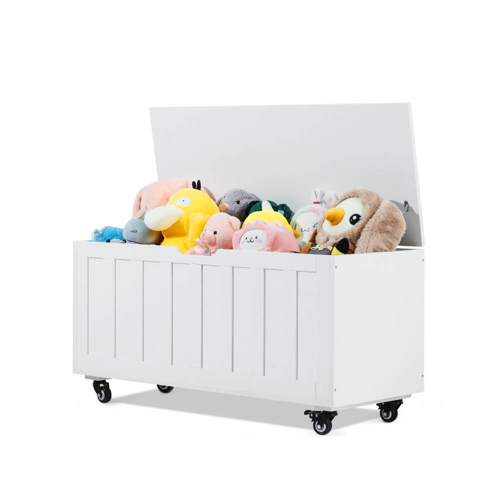 Cyber Monday Evajoy Storage Chest, 39.4'' Wooden Storage Bench with 2 Safety Hinges, Shoe Bench with Wheels 2023