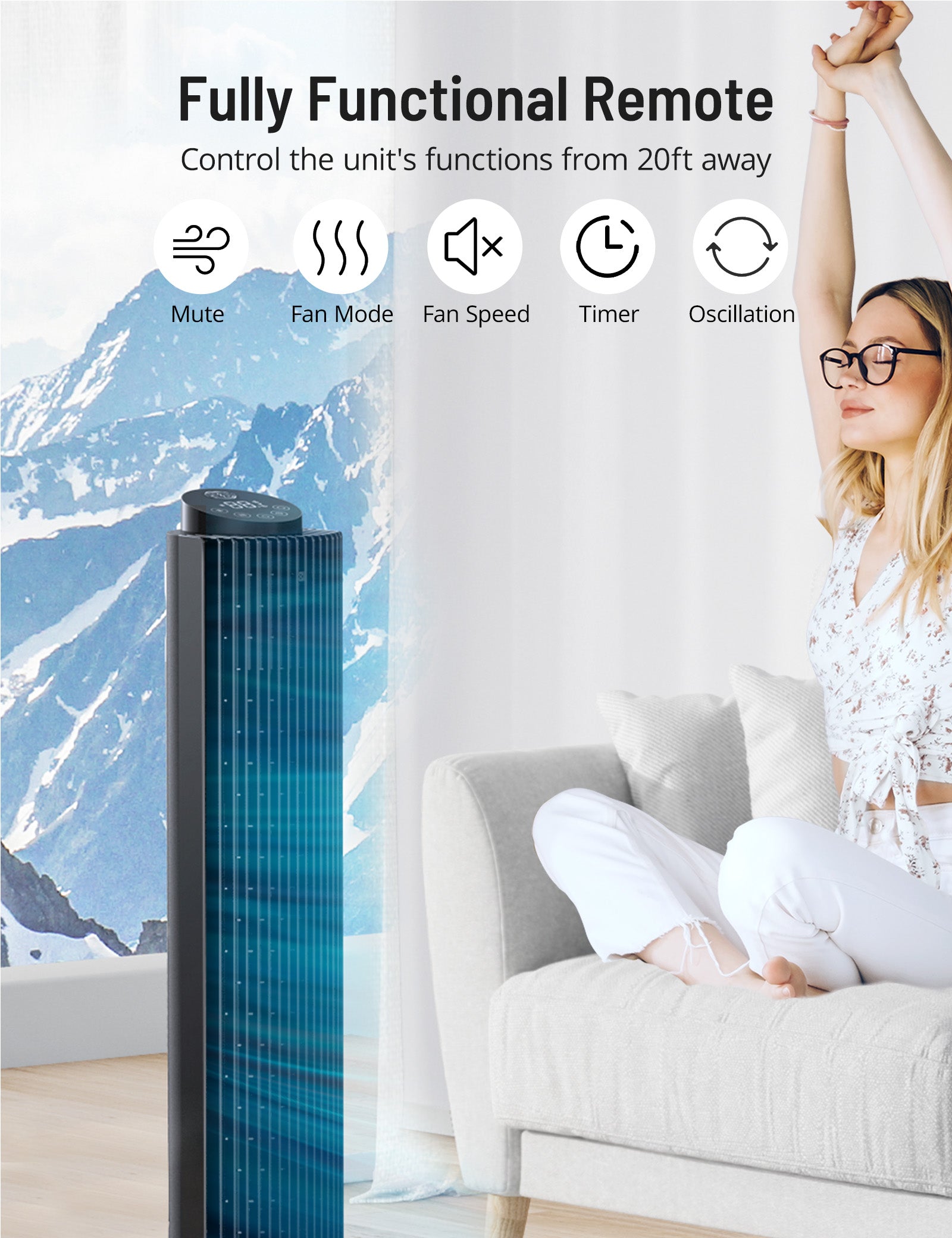 TaoTronics Oscillating Tower Fan PE-TF005, 42” or 36” Height Adjustable