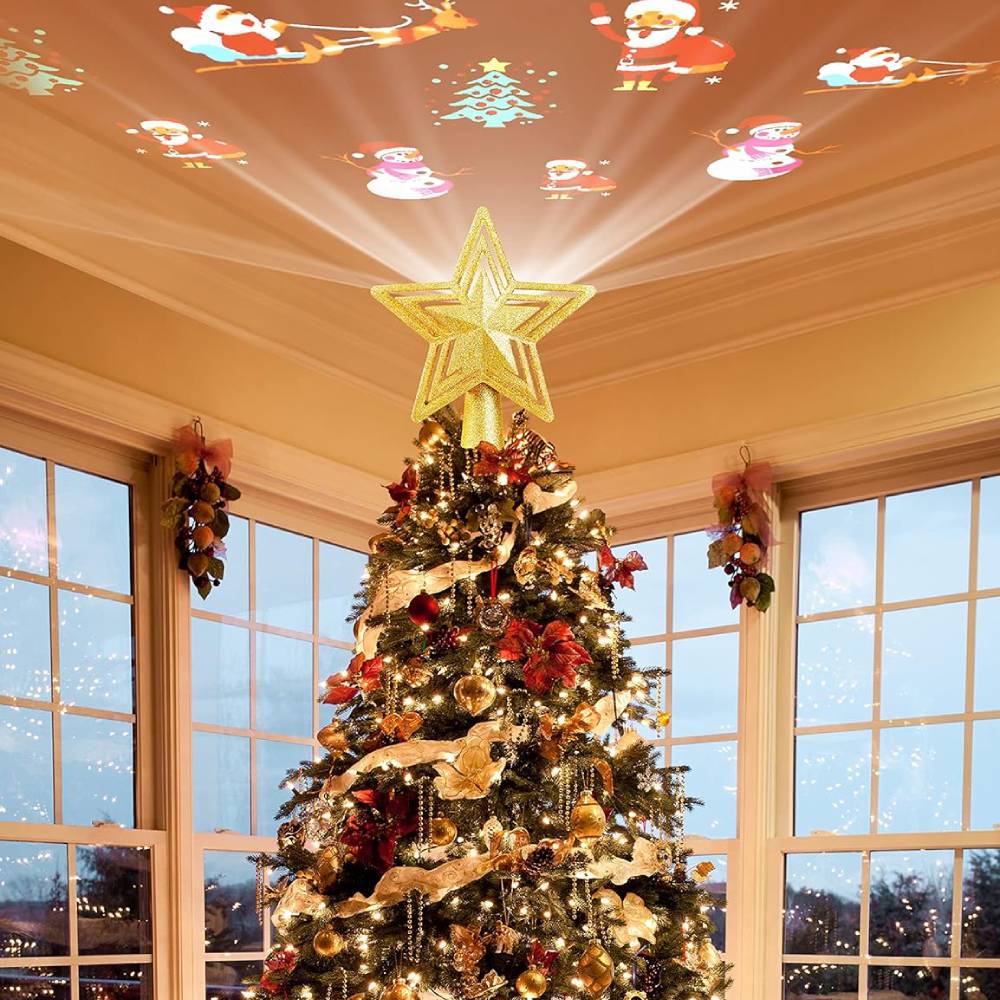 TaoTonics Christmas Tree Topper, Built-in LED Santa Claus Projector